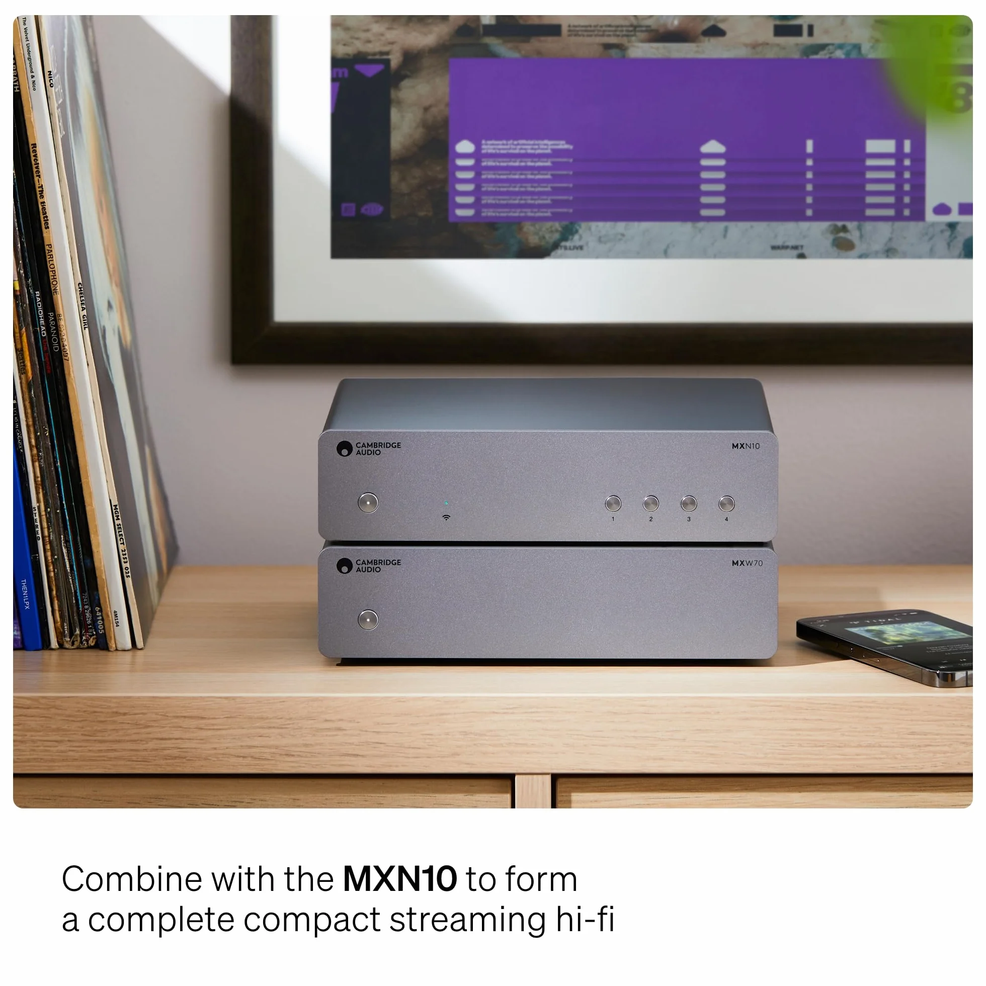 Cambridge Audio MXW 70 Sistema HiFi compatto 70 Watt per canale amplificatore di potenza classe D Hypex NCORE ingressi RCA XLR grigio lunare
