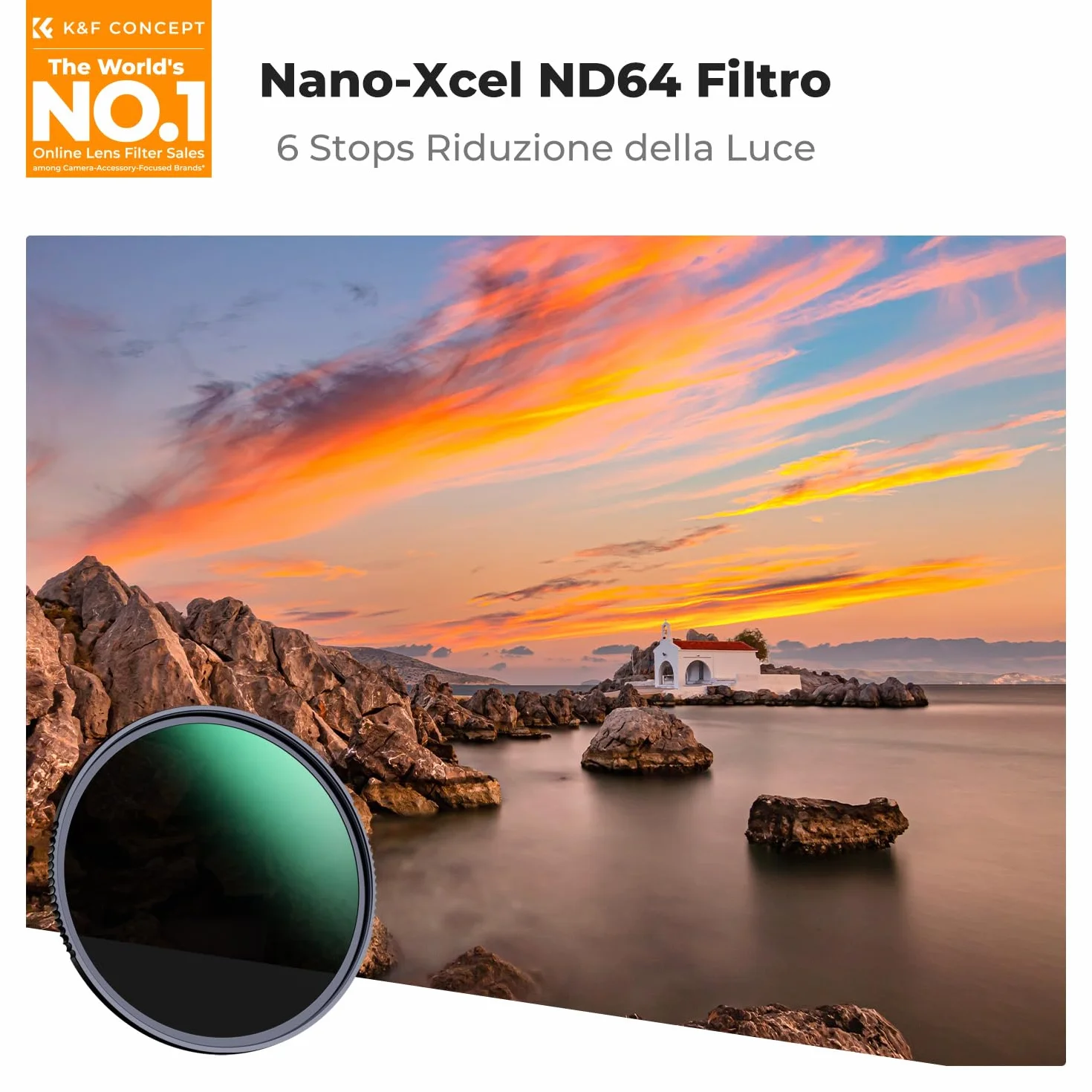K&F CONCEPT Nano-Xcel Filtro ND64,67mm ND64(6 Stops) Filtro a Densità Neutra In Vetro Ottico HD con Rivestimento Nano a 28 Strati