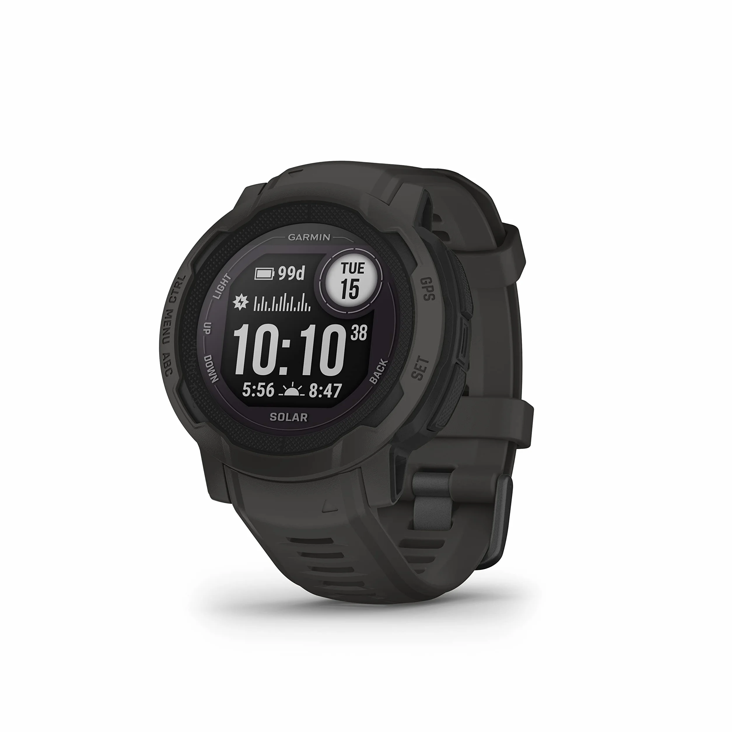 Garmin Instinct 2 Solar, Smartwatch, 45mm, Rugged design, Ricarica solare, Autonomia infinita, +30 app multisport, GPS, Cardio, SpO2, Pay, Connect IQ (Graphite) (Ricondizionato)
