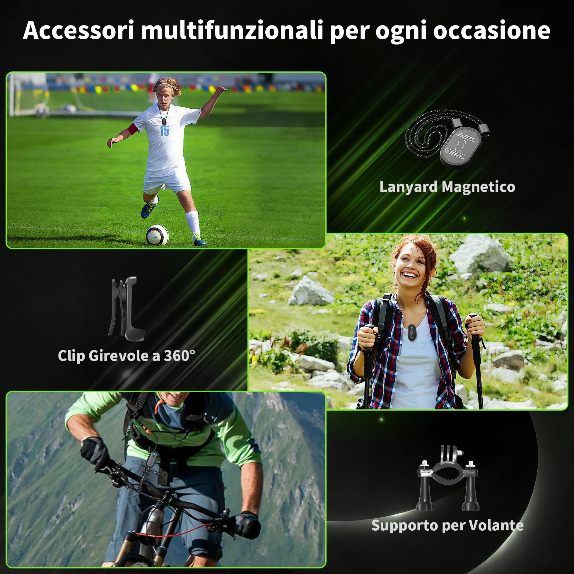 4K Mini Action Cam WiFi, Telecamera Moto, Grandangolare 120° Bodycam, Videocamera Sportiva Impermeabile fino a 30M, Fotocamera Accesorios Multiples per Bicicletta Casco