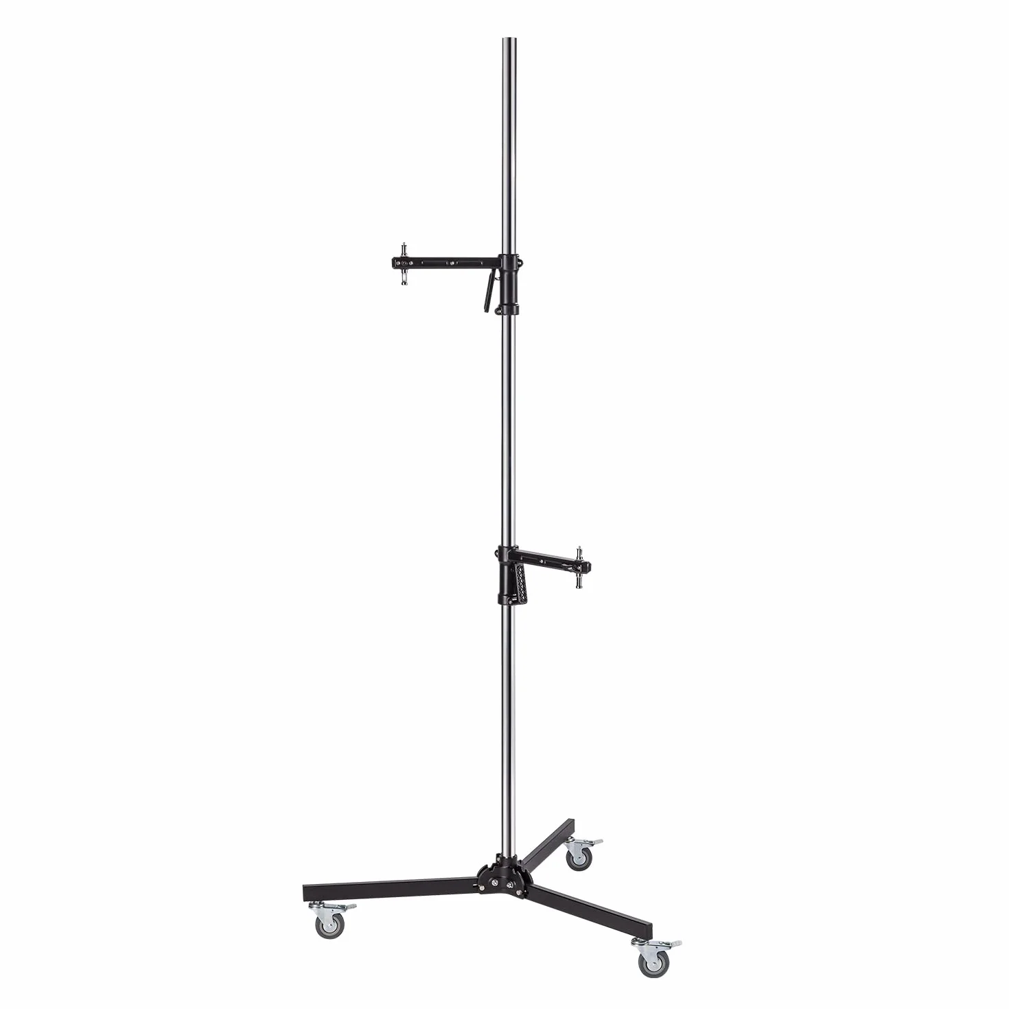 Walimex pro Treppiede mobile 223 cm - Robusto treppiede da studio con 2 supporti a morsetto che possono essere spostati rapidamente e rulli stabili, caricabile fino a 12 kg
