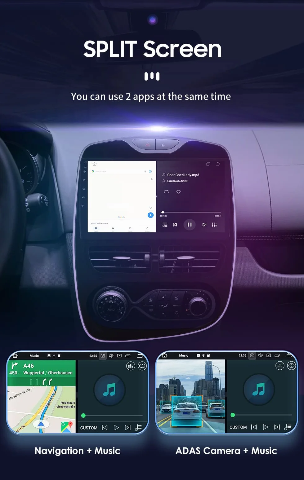Autoradio Android 14 per Renault Clio 2012-2019, 8-core 4G+32G navigazione GPS radio, con CarPlay wireless Android automatico Bluetooth WiFi mirror link fotocamera posteriore/anteriore FM