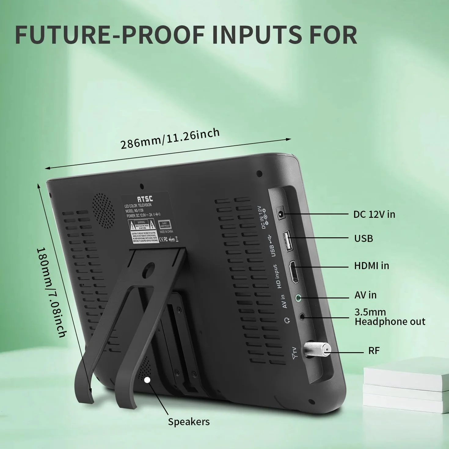 ZOSHING TV portatile 10.1 pollici DVB-T2 HDMI USB AV 12V per camper