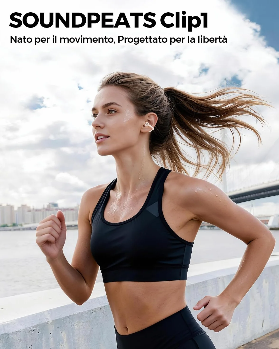 SoundPEATS Clip1 Open-Ear Auricolari, con Hi-Res e LDAC, Audio Dolby, Autonomia di 40 Ore, Ricarica Rapida, Bluetooth 5.4, Connessione Multipla, IPX5, Rilevamento Uso, PeatsAudio APP