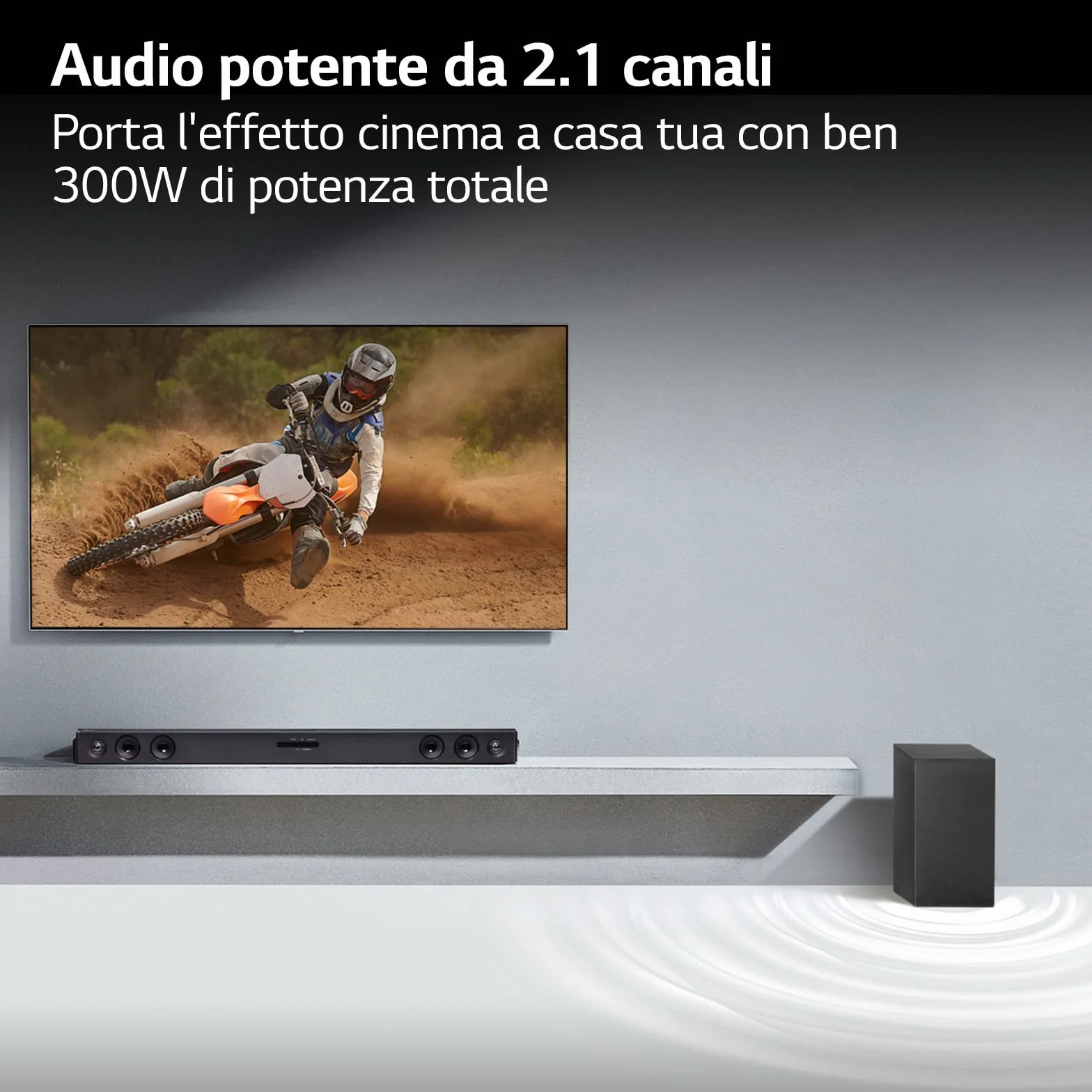 LG SQC2 Soundbar TV 300W, 2.1 Canali con Subwoofer Wireless, Soundbar Dolby Digital, Bluetooth, Ingresso Ottico, Ingresso AUX 3,5mm, USB