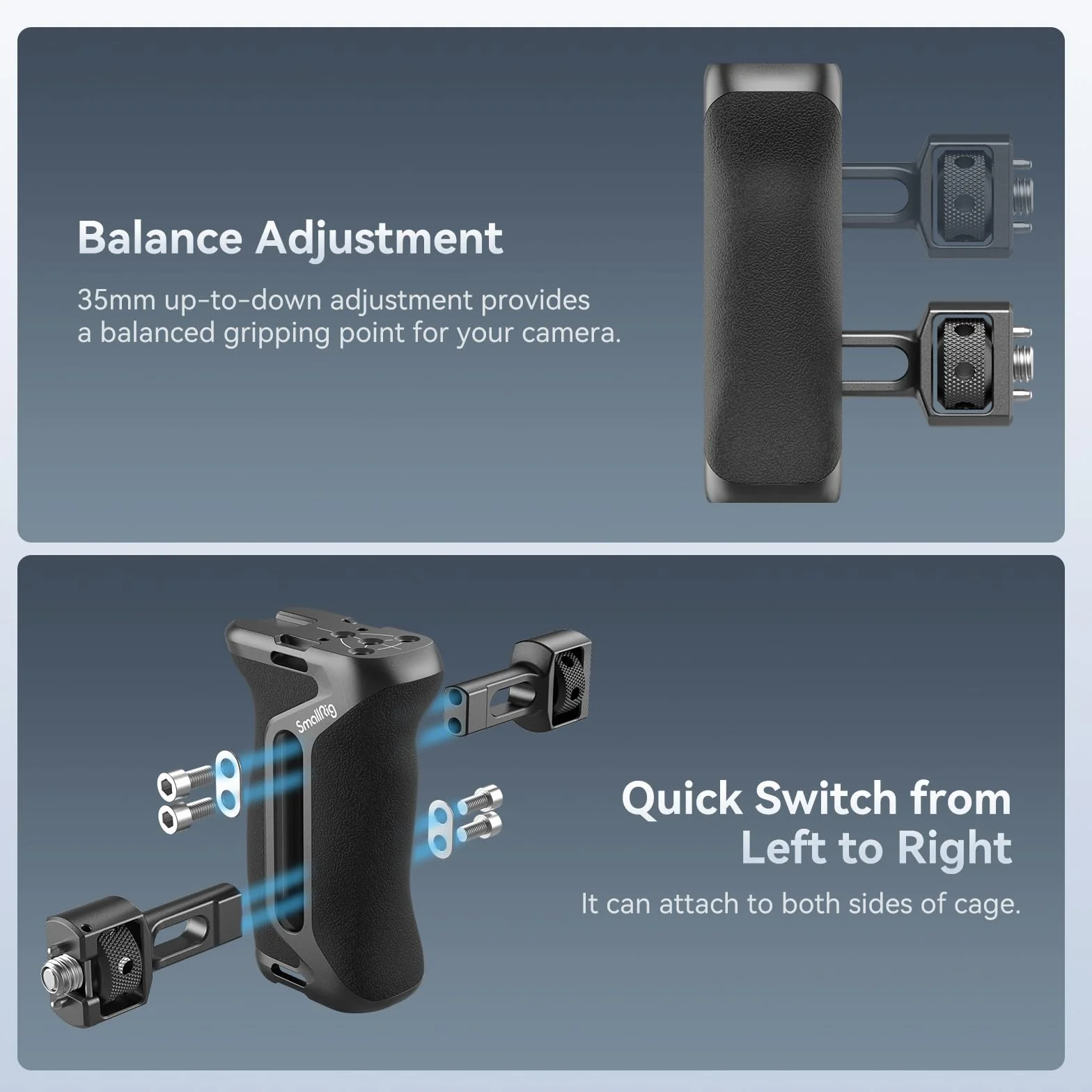 SMALLRIG Side Handle with Two-in-One Locating Screw (Sia 1/4'' che 3/8''), Punto di Montaggio Estensibile, Impugnatura Ergonomica per Sony Alpha 7 V - 4346