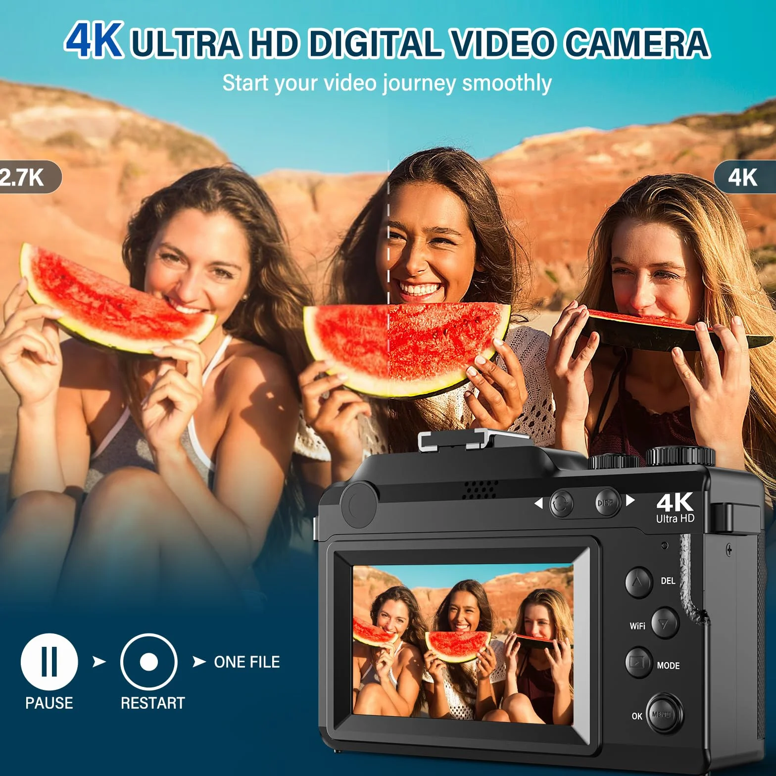 Macchina Fotografica 4K, 64MP 18X Fotocamera Digitale, 3'' Macchina Digitale Compatta Vlogging Camera con Scheda di Memoria da 32 GB Caricabatterie Lettore e 2 Batterie per Principianti