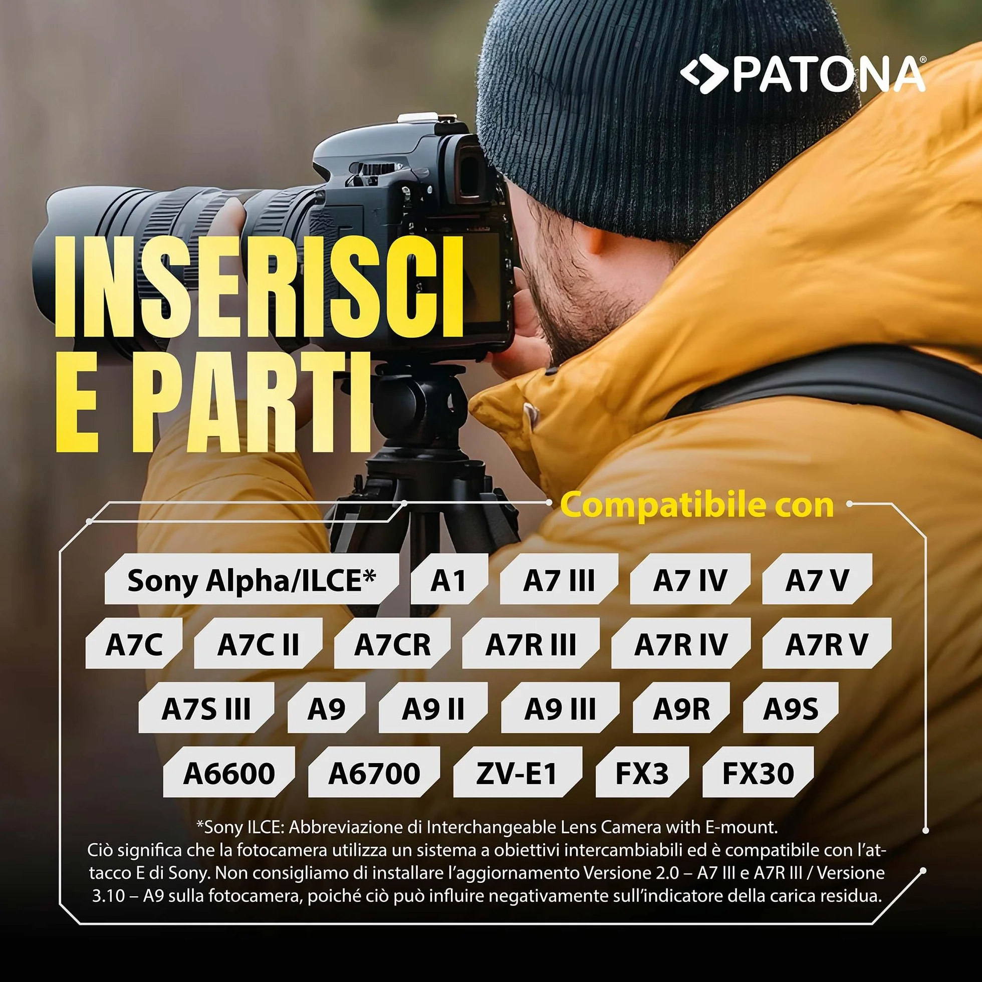 PATONA NP-FZ100 Batteria 1600mAh – Ricambio per Sony NP-FZ100 – per Alpha A6600 A6700 A1 A9 A7 III A7 IV A7R III A7R IV A7R V A7C A7C II FX3 FX30 – riserva affidabile