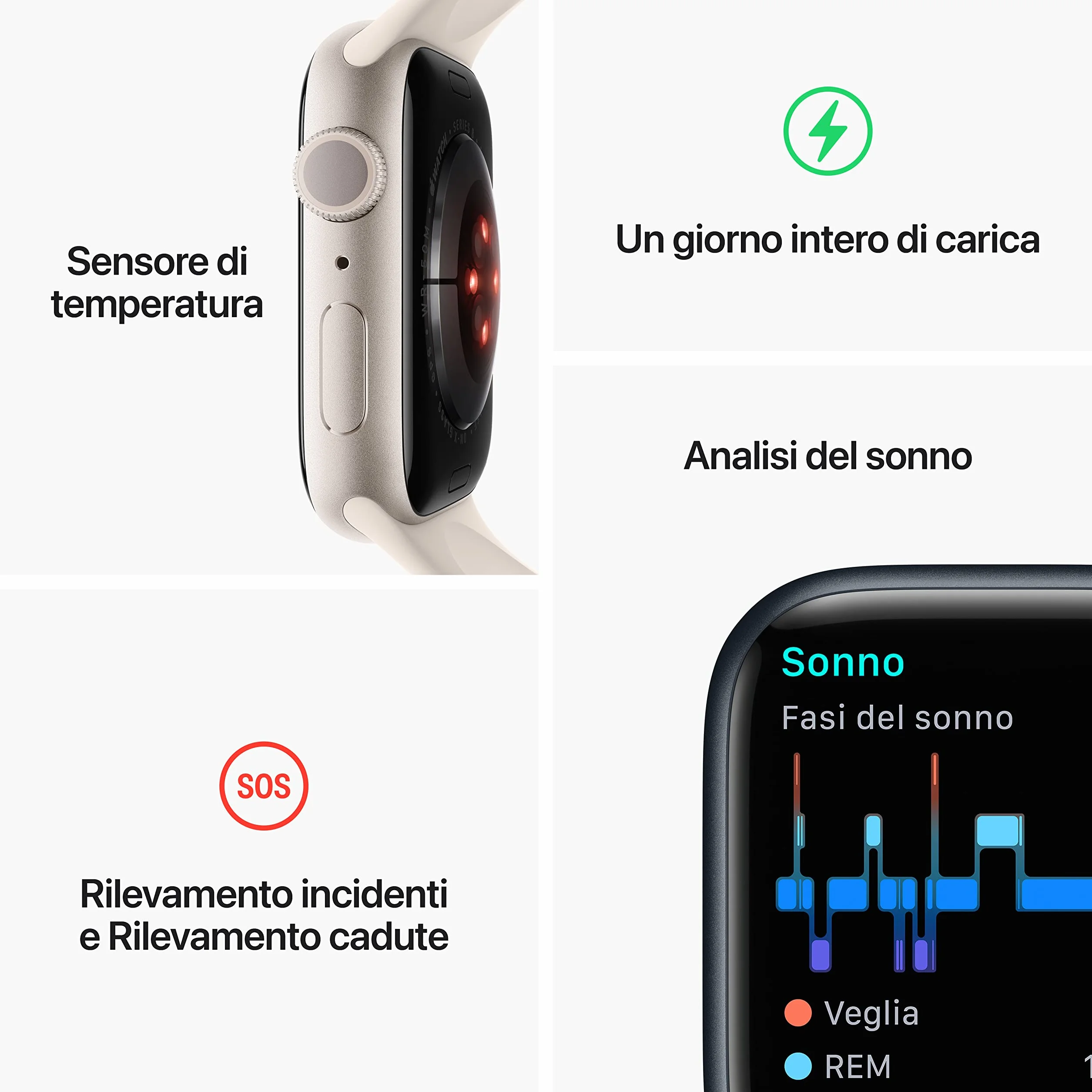 Apple Watch Series 8 (GPS, 41MM) - Starlight Aluminum Case with Starlight Sport Band (Ricondizionato)