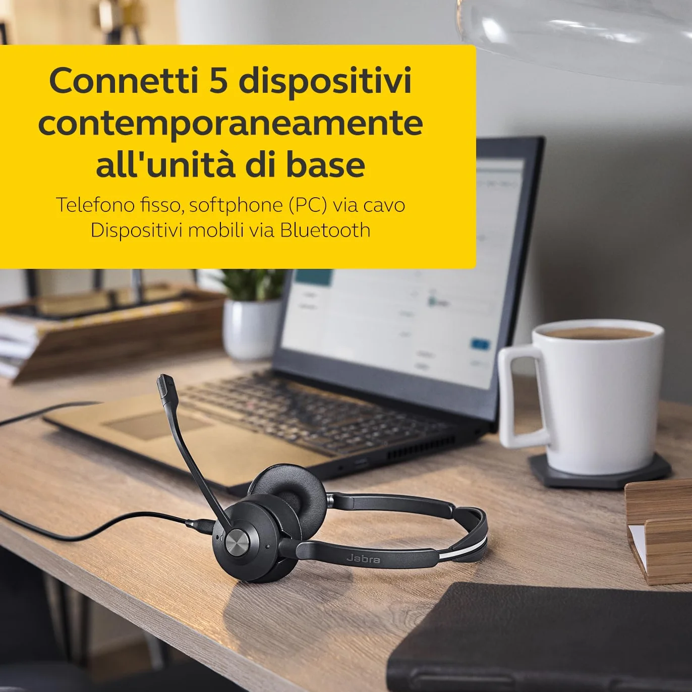 Jabra Engage 75 SE - Cuffie mono con cuscinetto per le cuffie, base, alimentazione elettrica, cavo USB-C a USB-A da 1,5 m, cavo per telefono da ufficio, guida rapida e garanzia