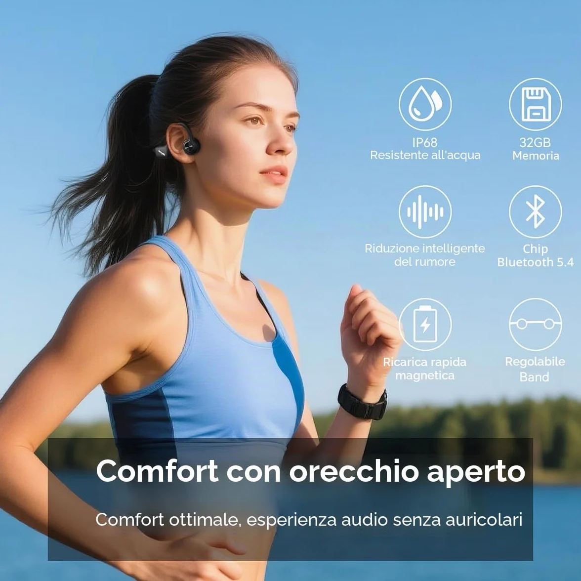 Cuffie Conduzione Ossea, IP68 Impermeabili per Nuoto, Bluetooth 5.3 Open-ear Cuffie per Corsa Ciclismo Guida Fitness