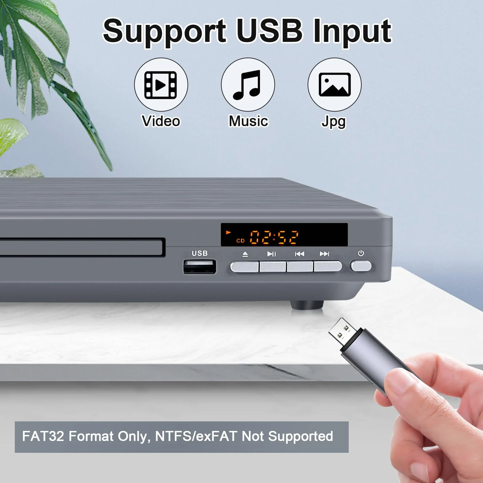 Lettore DVD Compatto per TV, JOVELL Lettore DVD CD per Casa con Uscita Coassiale/HDMI/RCA | Riproduttore DVDs e CD con Ingresso USB, Sistema TV NTSC/PAL, Riproduce Tutte le Regioni (No Blu-ray)