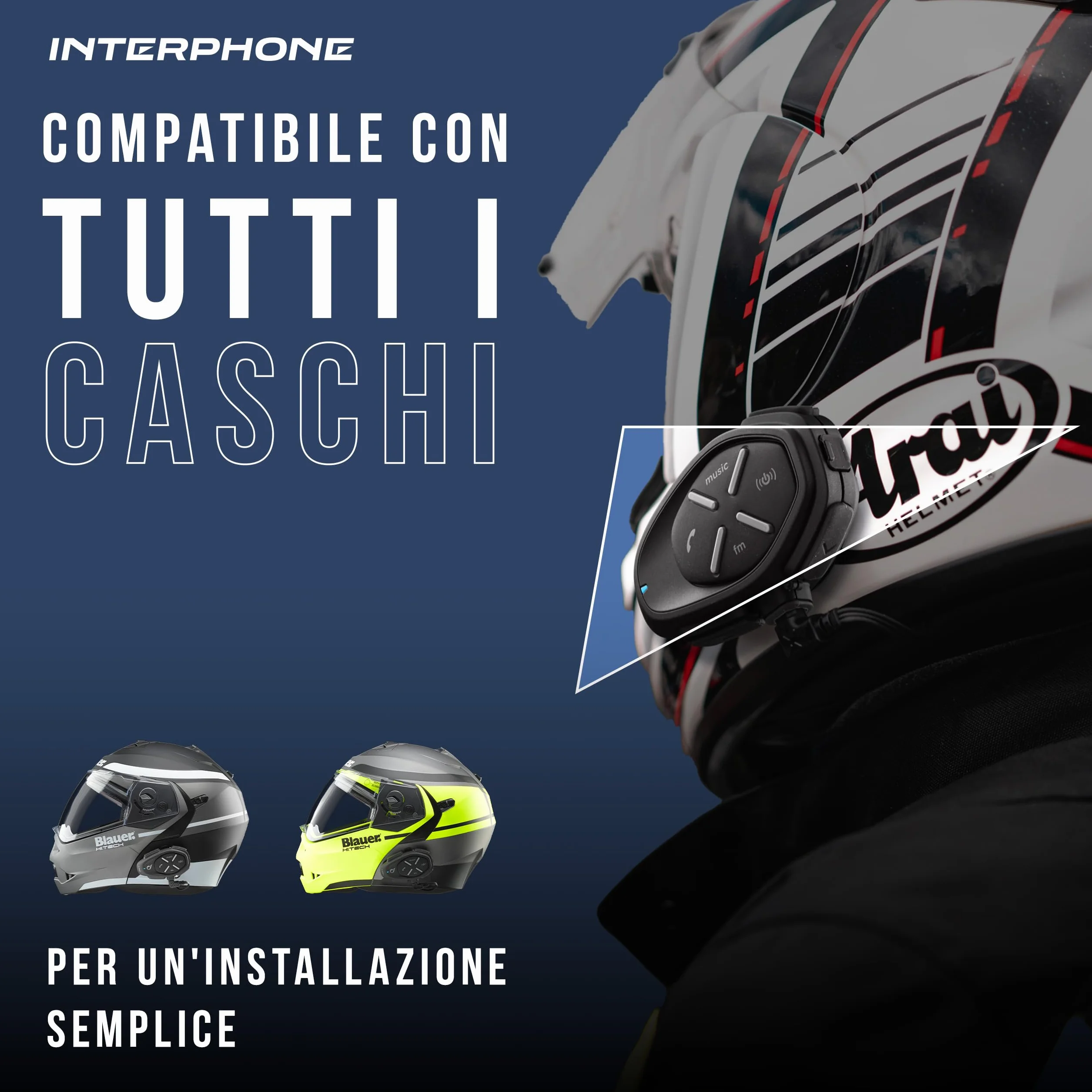 INTERPHONE LINK Doppio Interfono Bluetooth Casco Moto 300Mt 20 Ore GPS Impermeabile Universale