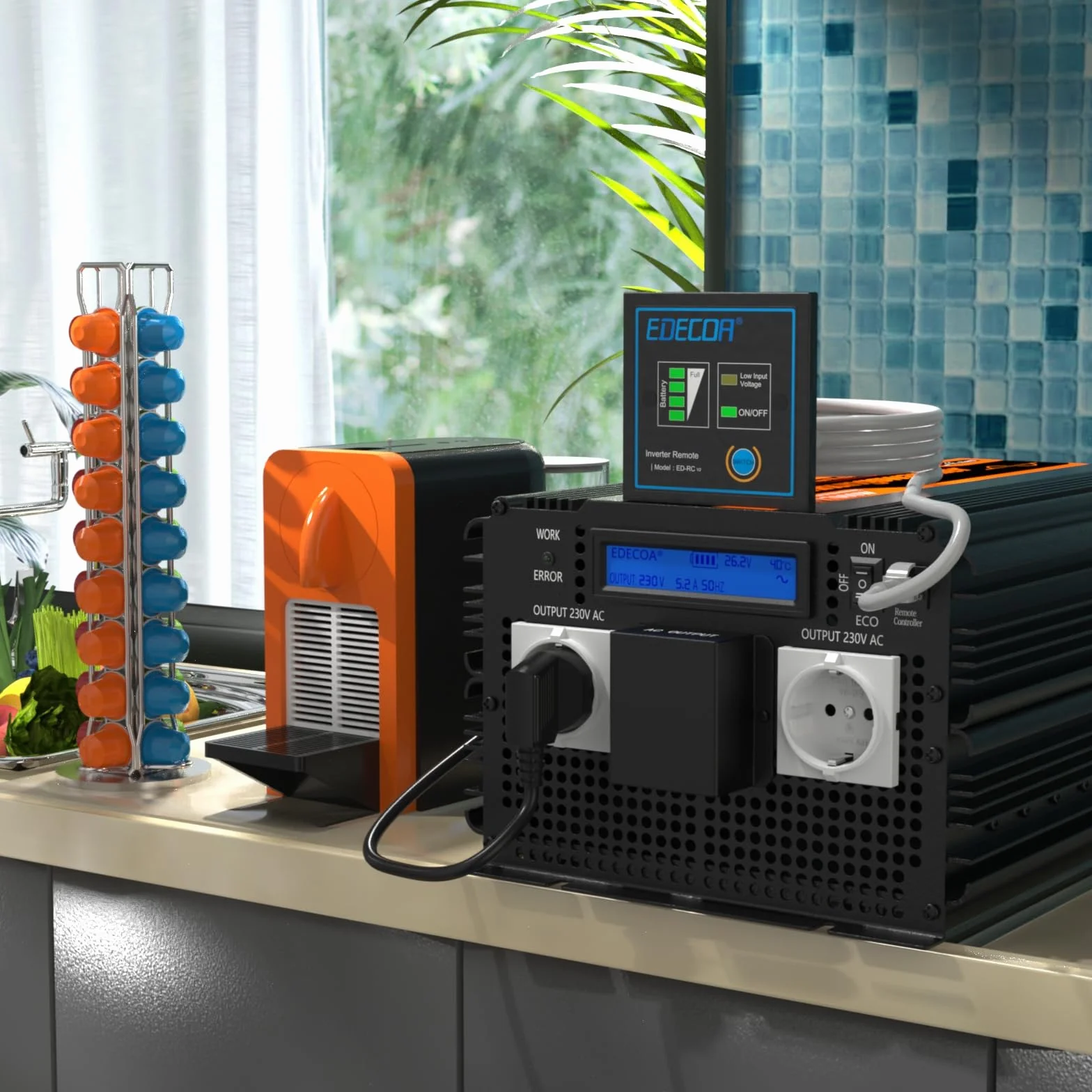 EDECOA Inverter 24v 220v Onda Pura inverter di potenza 3500w con Telecomando per camion, pannelli solari Convertitore di pontenza 24v 230v (3ème génération)