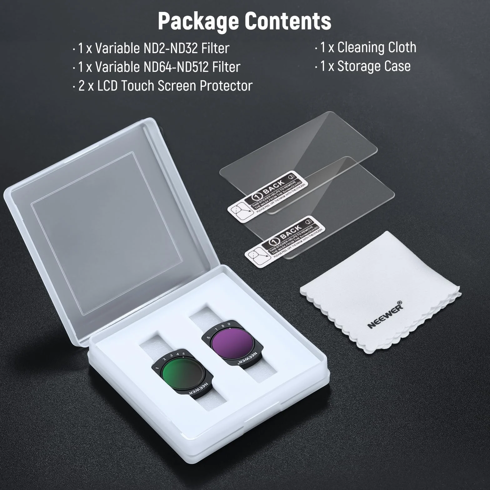 NEEWER Kit Filtro ND2-ND32 e ND64-ND512 Variabile Compatibile con DJI Osmo Pocket 3 / Pocket 4 / Xtra Muse, con Stop Limitati, Filtri a Densità Neutra, con 2 Protezioni in Vetro Temperato