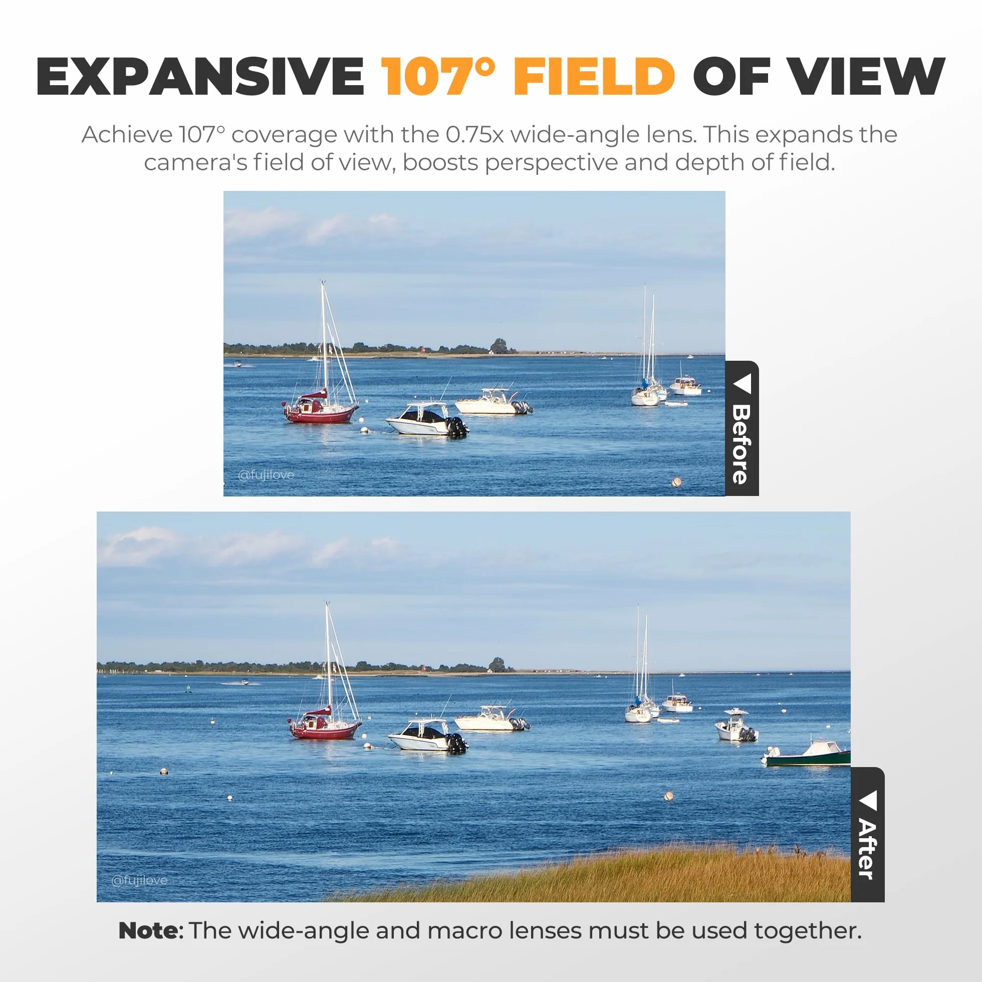 Freewell obiettivo grandangolare e macro 2 in 1 compatibile con Fuji X100VI/X100V - Design versatile, ingrandimento migliorato-Nero
