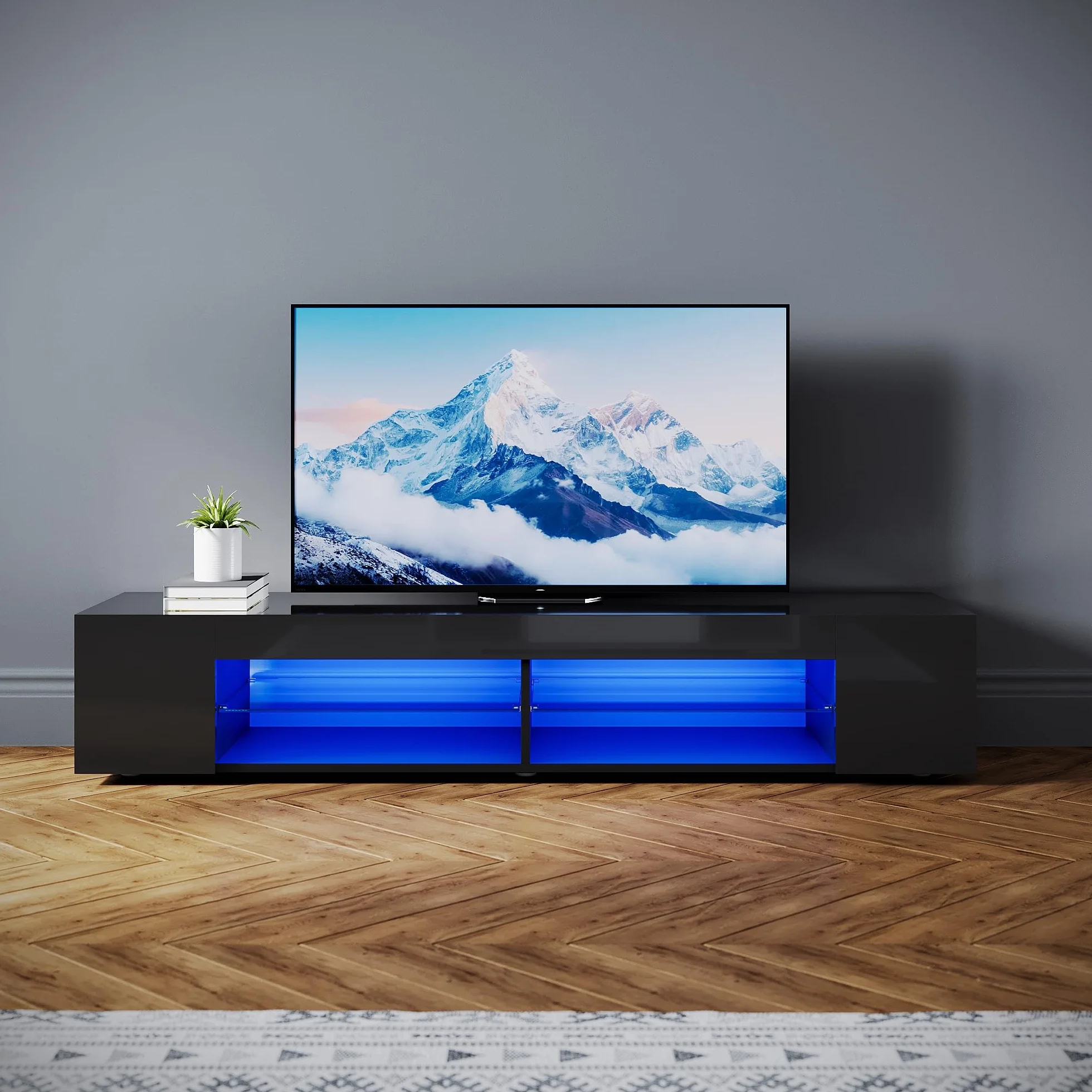 SONNI Mobile Porta TV Soggiorno 160x39x30cm, Mobiletto TV Nero, Mobile Sotto TV con illuminazione LED