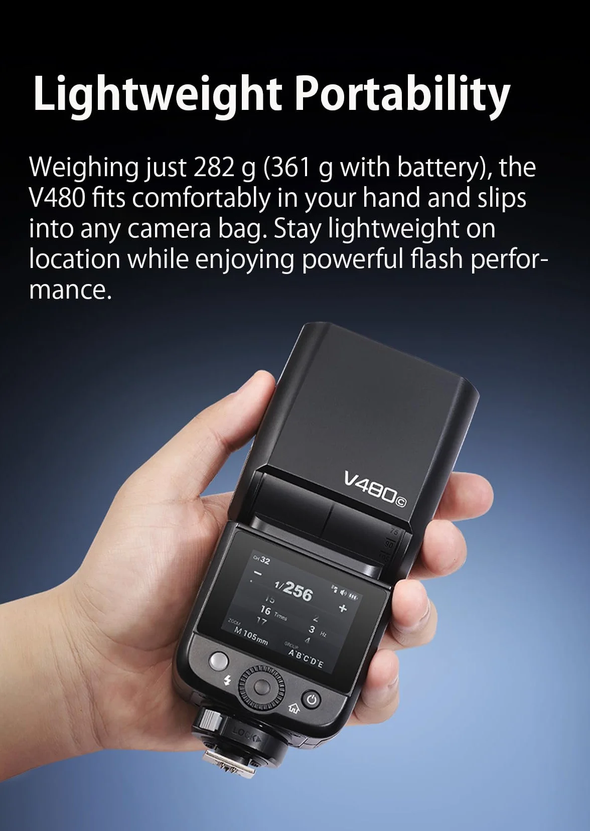 Flash GODOX V480 F per Fujifilm, V480F Touchscreen Speedlite, TTL GN50 HSS 1/8000s, Compatible with Fujifilm X100VI GFX100RF XS20 XS10 XT30 II XT5 XM5 GFX50S GFX50R X-T4 X-T3 X-E4