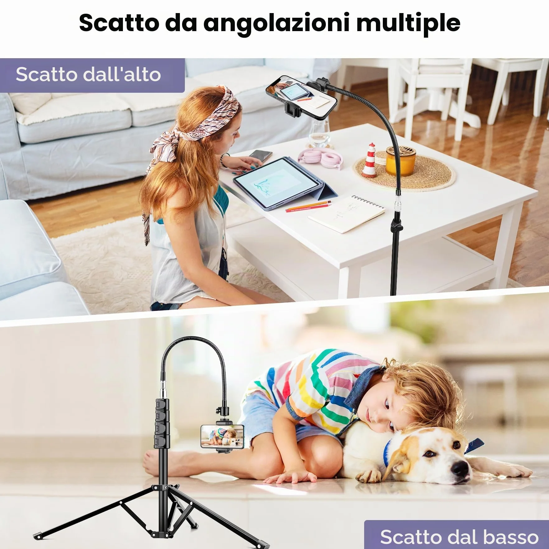 Victiv 224cm Treppiede Smartphone, Cavalletto per Smartphone con 35cm Collo D'oca & Telecomando, Tre Piedi per Telefono, Alluminio Treppiede Fotocamera Treppiedi per iPhone 17/16/15/14/13/12 Pro Max