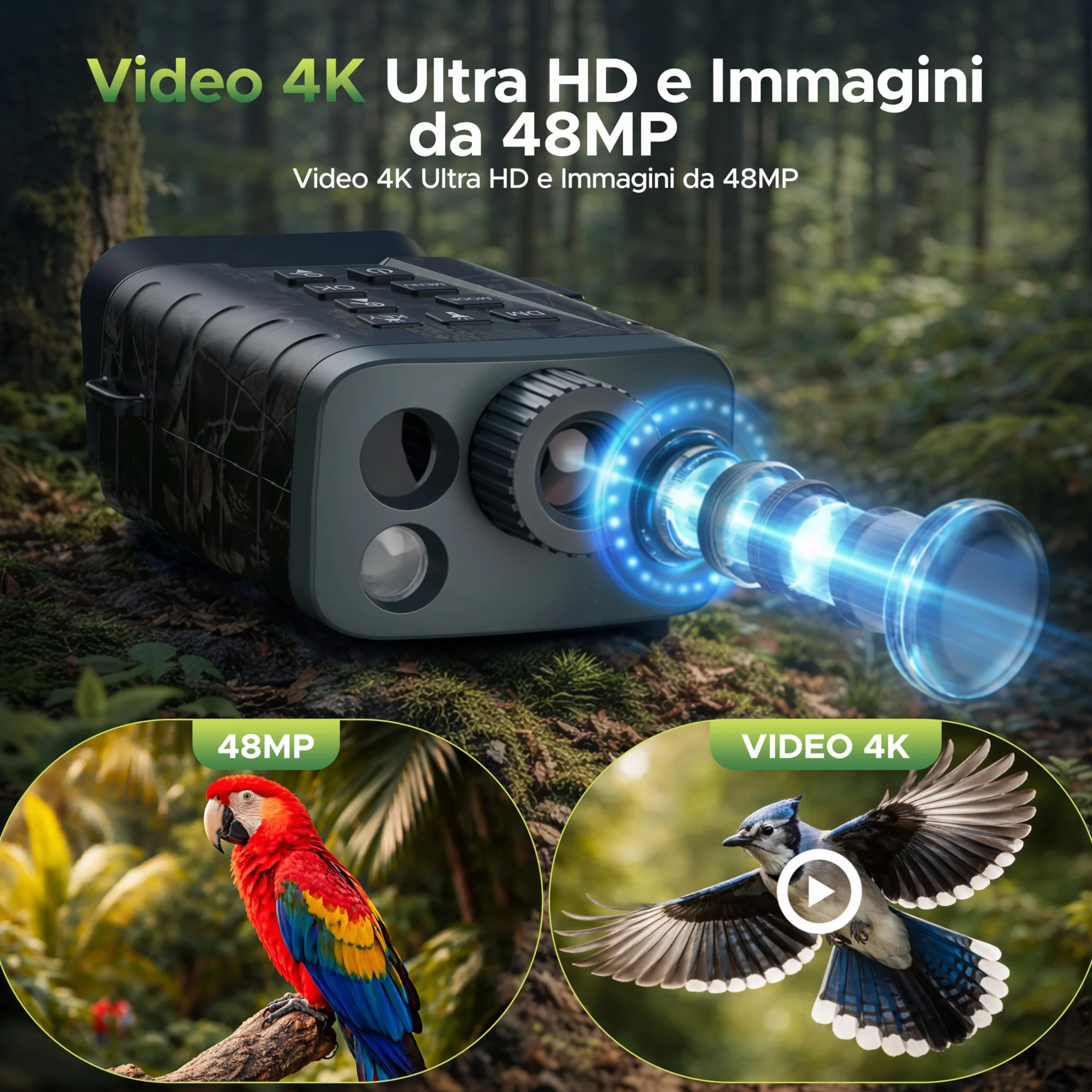 Visore Notturno con Telemetro – Binocolo Visione Notturna 4K, Zoom Digitale 18X, Telemetro fino a 1000m & Visione Notturna fino a 600m, Batteria 5000mAh, Scheda 64GB – per Osservazione Fauna e Outdoor