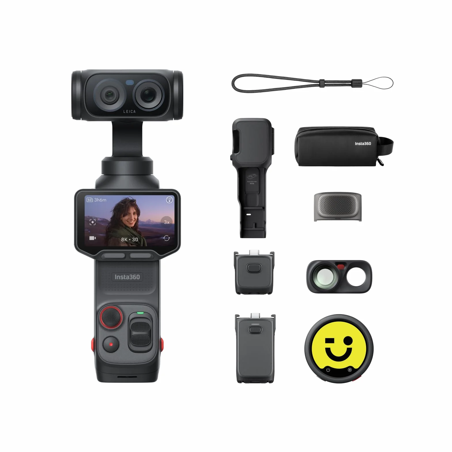 Insta360 Luna Ultra Pack Creator - Videocamera per vlog 8K con due obiettivi Leica, zoom 12x, sensore da 1", touchscreen rimovibile 2", triplo chip IA, videocamera gimbal tascabile per fotografia vlog
