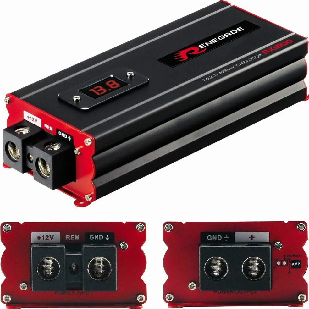 1 RENEGADE RX1800 power cap condensatore car audio 18 farad per impianti fino a 18000 watt rms 1 2 3 4 5 10 capacitor auto spl nero, 1 pezzo