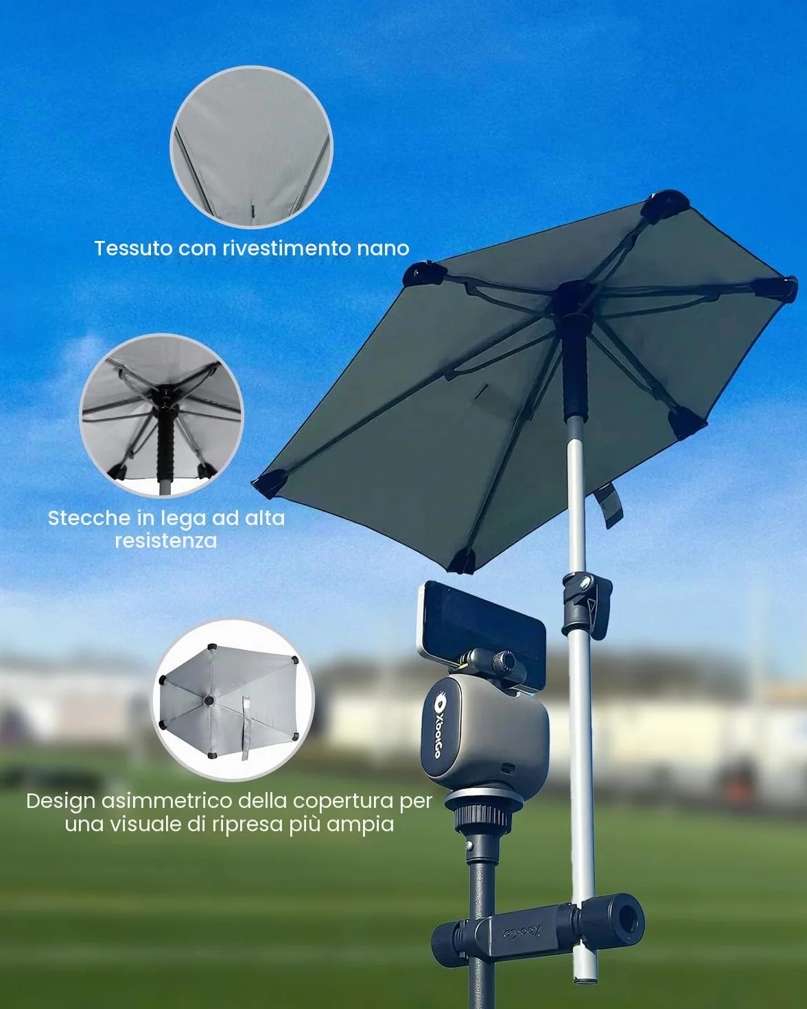 XbotGo Ombrello resistente e leggero per sport all'aria aperta Protegge il giunto cardanico/camaleonte da pioggia, vento e raggi UV