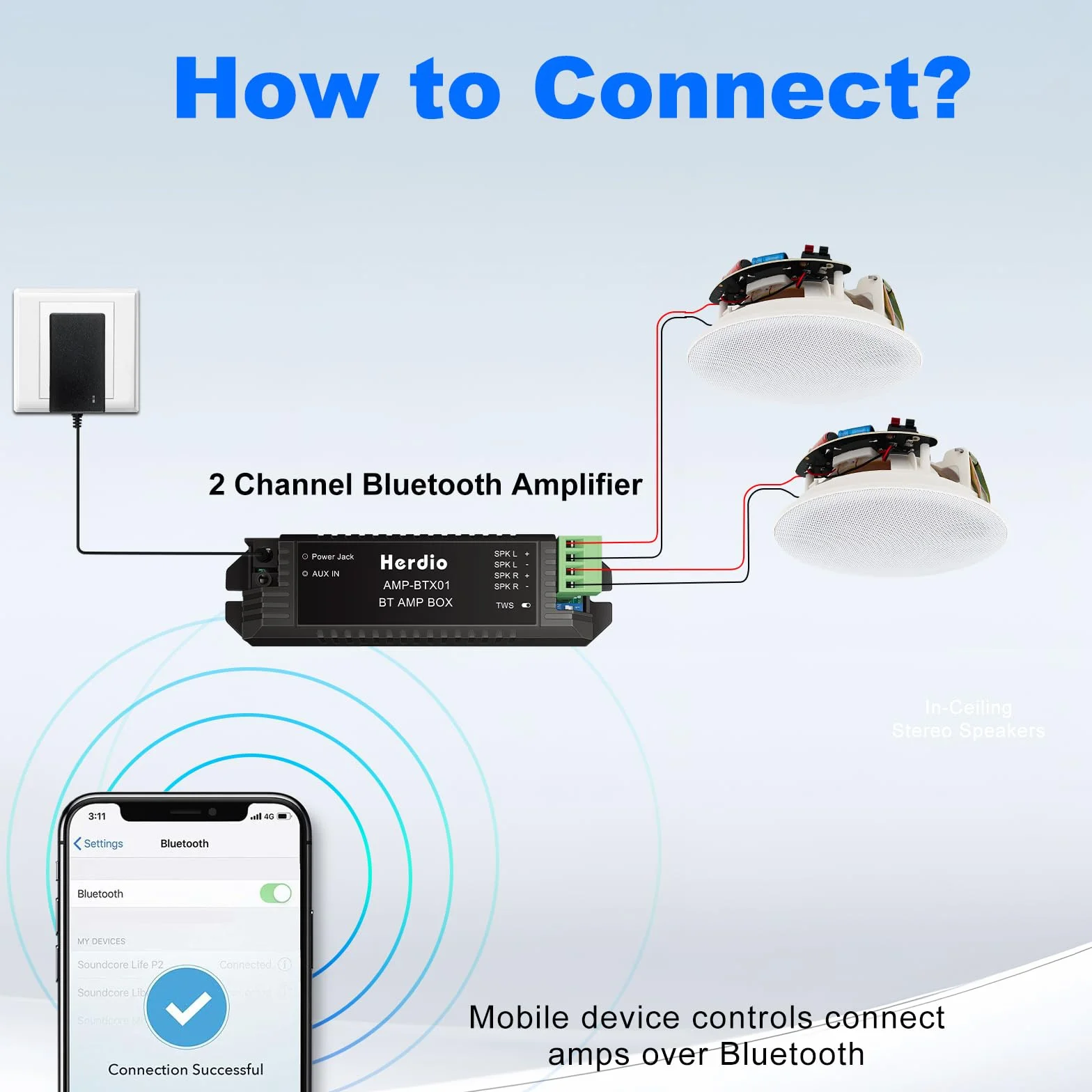 Herdio 2 Way Round 6.5 Pollice Altoparlanti da Soffitto 300 Watt Bluetooth