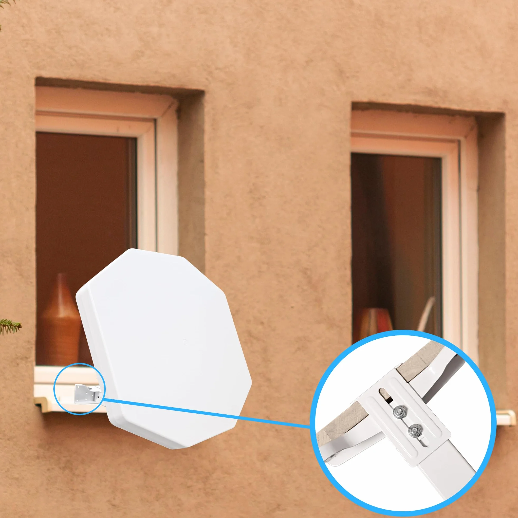 POWERSAT - Antenna parabolica piatta, 2 porte/4 porte, ideale per TV satellitare ASTRA 1 (19,2 E), antenna robusta, resistente alle intemperie, ideale per balcone e campeggio (QUAD LNB)