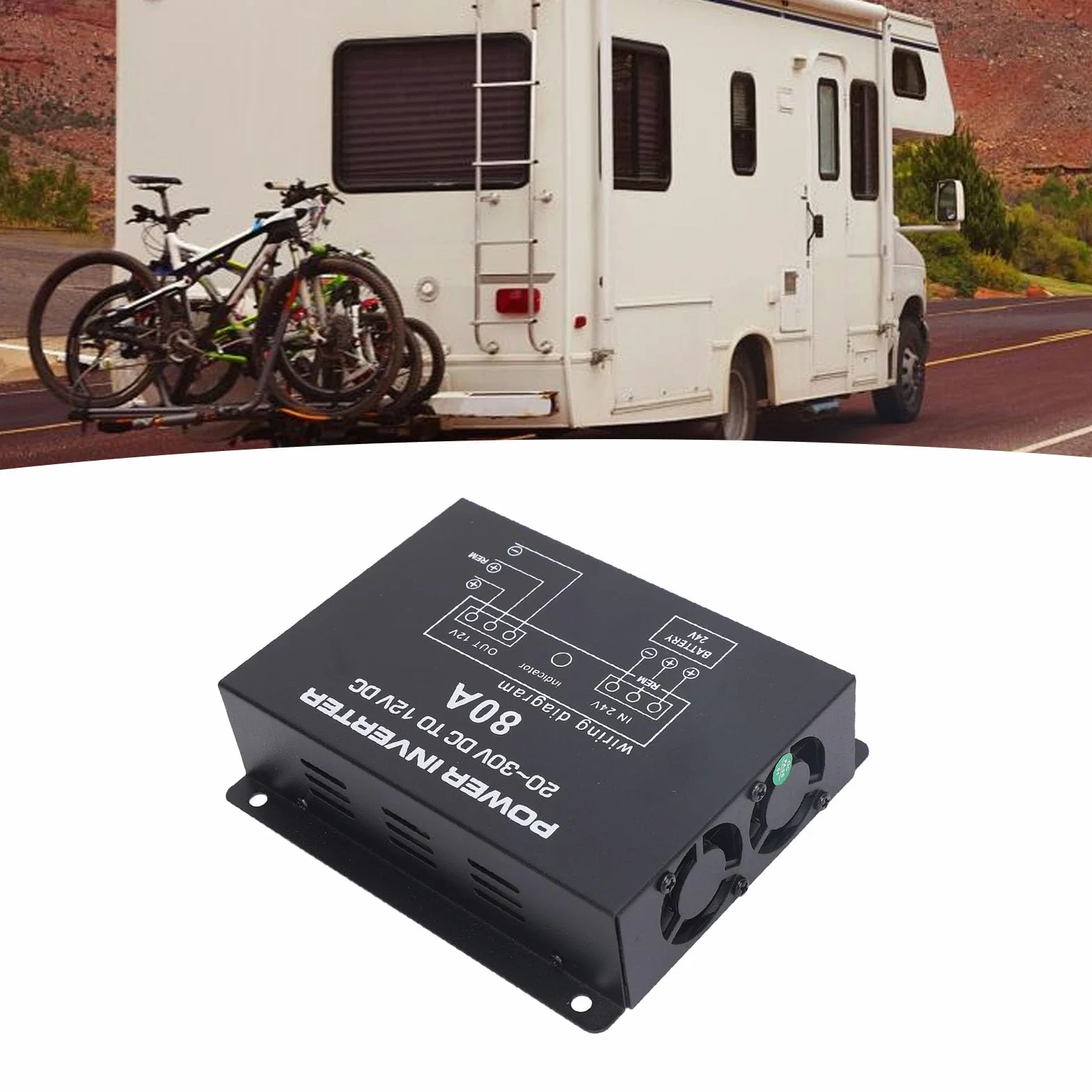 Convertitore Riduttore di Tensione da 24 V a 12 V per Auto, Camion, Camper, SUV, Autobus, Controllo della Temperatura (80A)