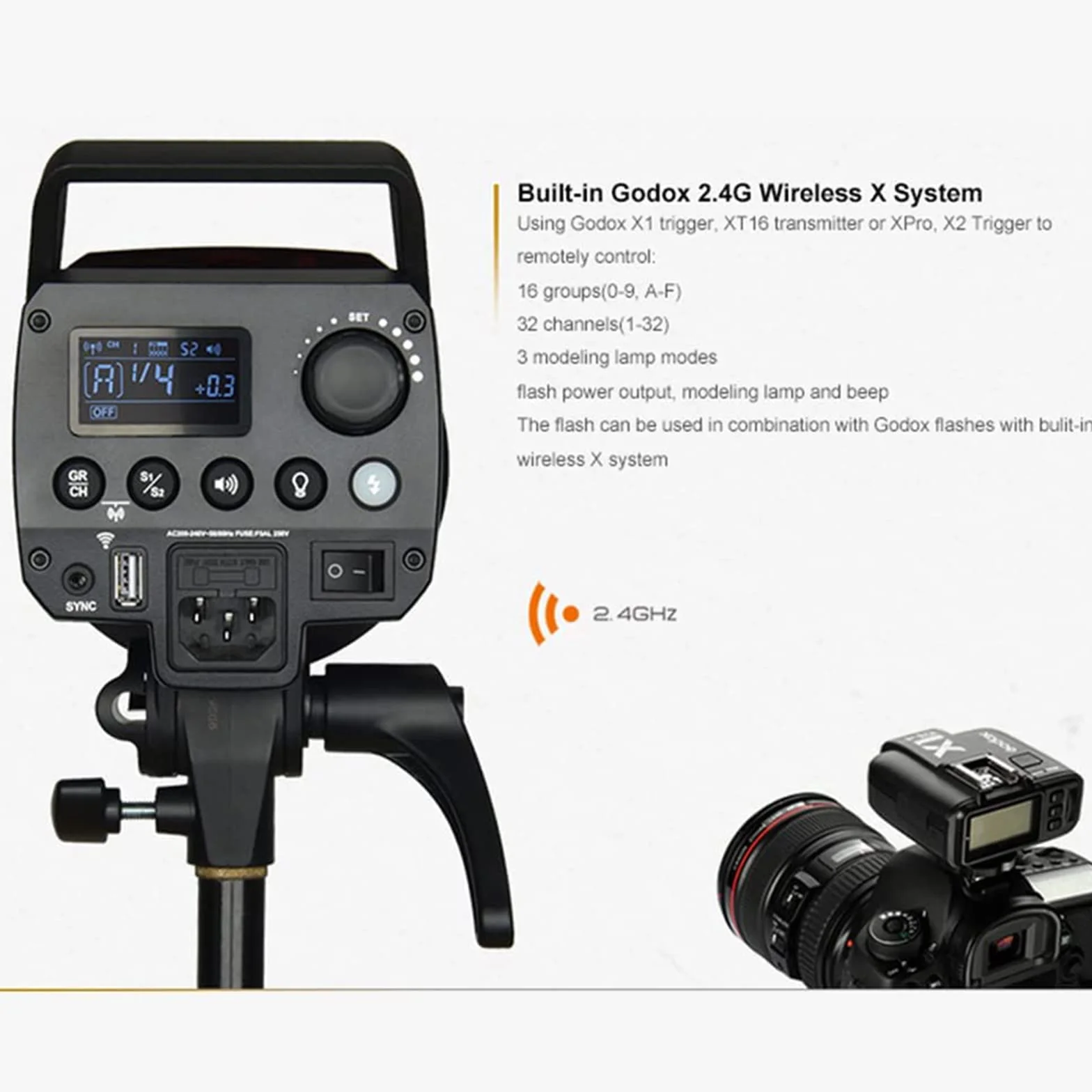 Godox MS300 Flash Stroboscopico da Studio da 300W GN58 0,1-1,3 s Tempo di Riciclo,Sistema 2,4G X,Lampada Pilota da 150W con Attacco Bowens per Riprese di Ritratti in Studio Fotografico