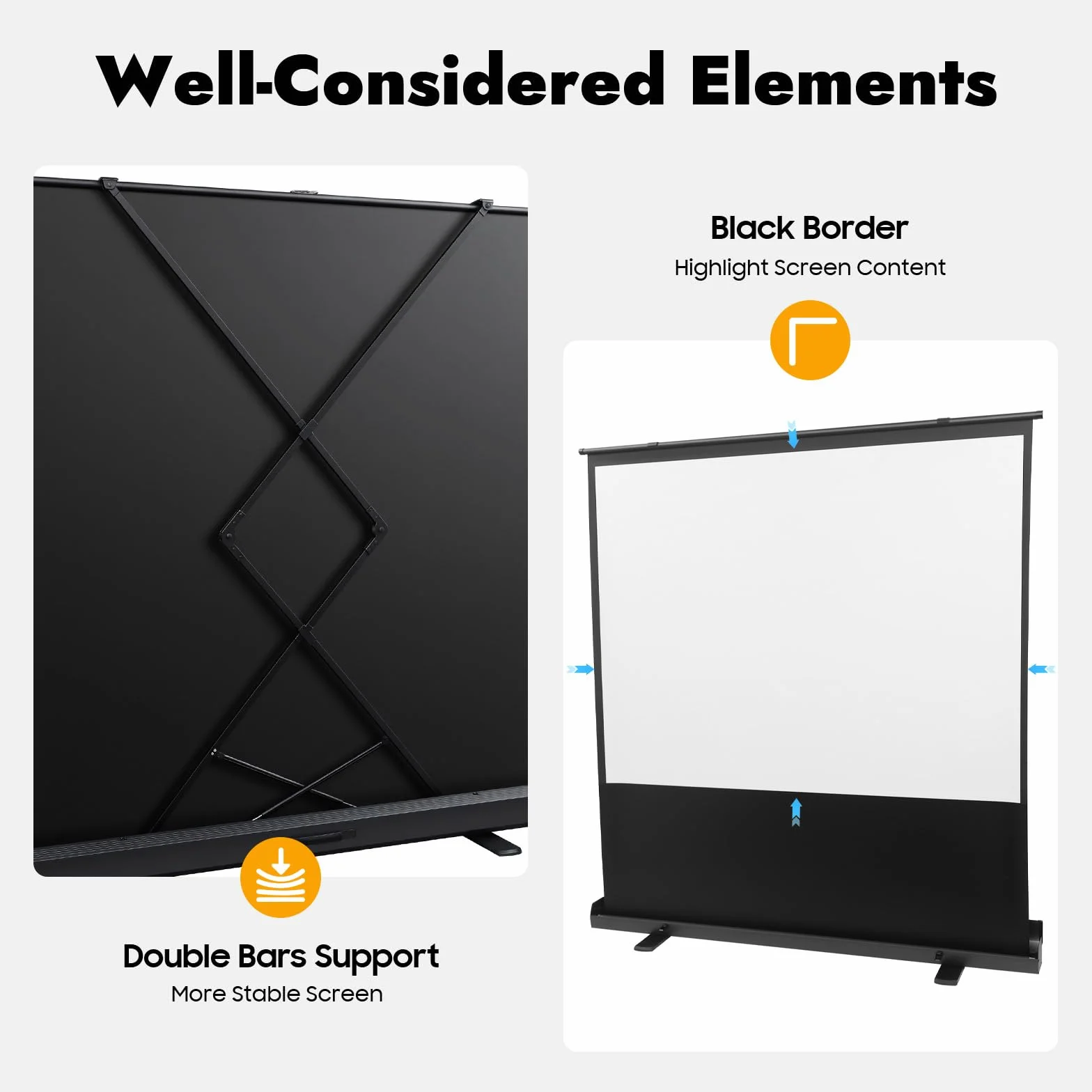 Schermo per proiettore con treppiede, 203 cm, estensibile, portatile, 4:3, con gambe di supporto a forma di X e sistema di molle a gas, per esterni, campeggio, home theatre