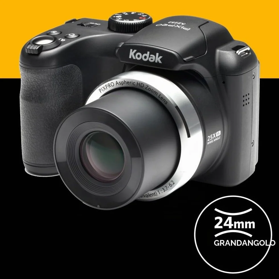 KODAK Pixpro AZ252 - Fotocamera Bridge Digitale 16 Megapixel, Zoom Ottico 25X, Video HD 720p, Obiettivo Grandangolare 24 mm, Stabilizzazione Ottica dell'Immagine, Schermo LCD 3 - Nero