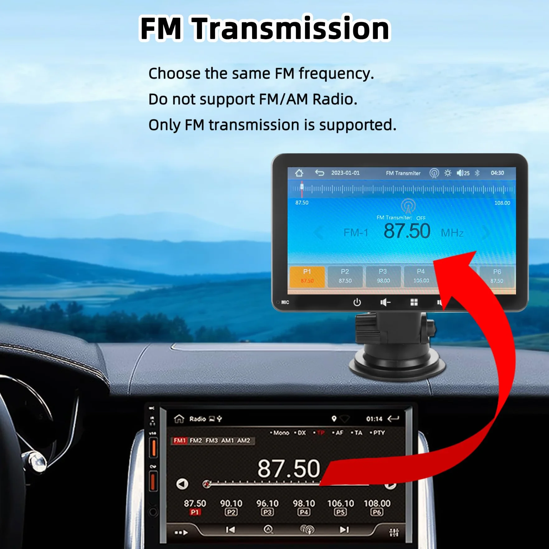 Schermo Auto 7" con Carplay Wireless e Android Auto - Display Portatile con Telecamera Posteriore | FM Trasmettitore, AUX, USB | Plug & Play per la maggior parte delle auto (7 pollici + fotocamera)