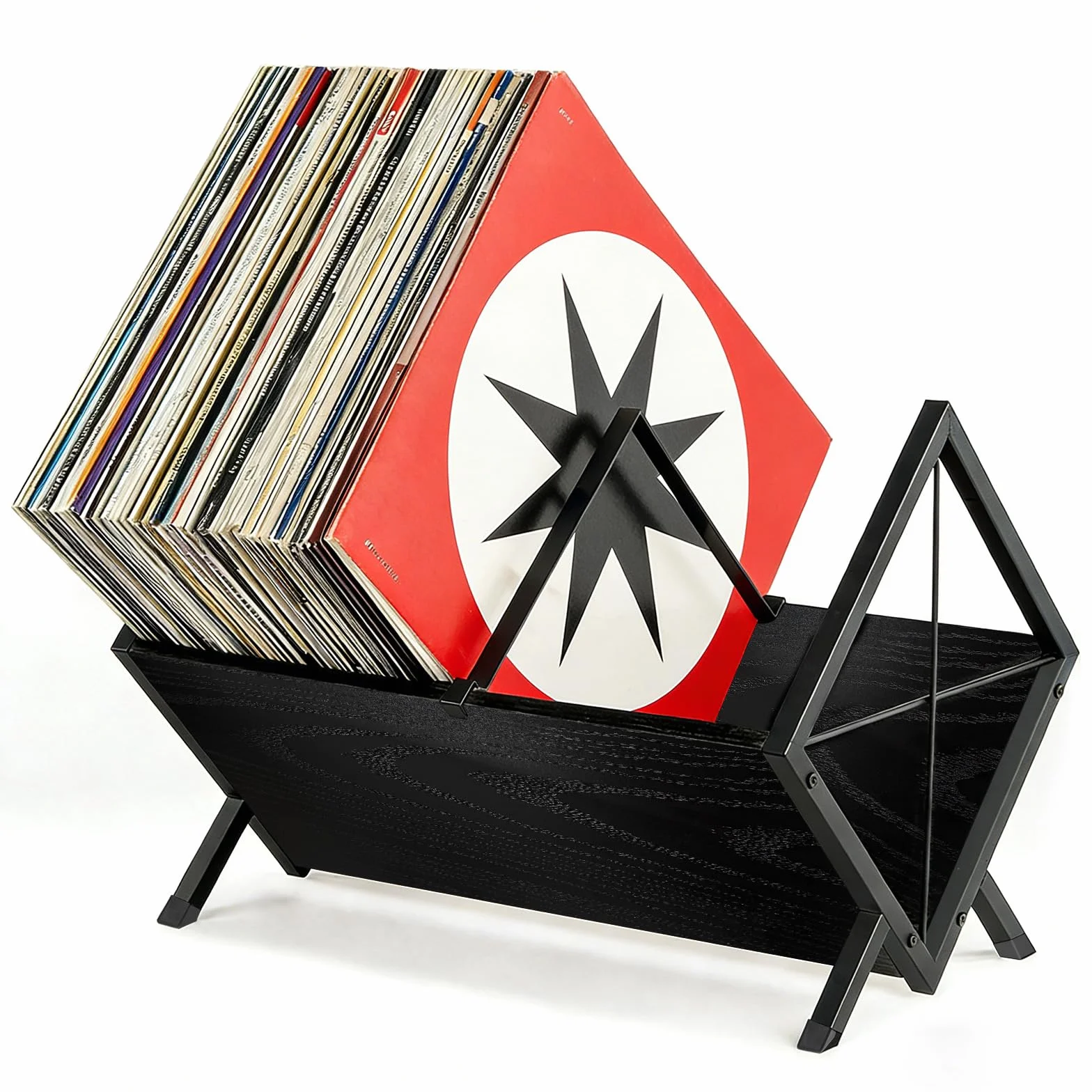 porta vinili per 100 dischi in vinile, porta cd da tavolo di legno, stile retrò organizzatore per la tua raccolta, nero