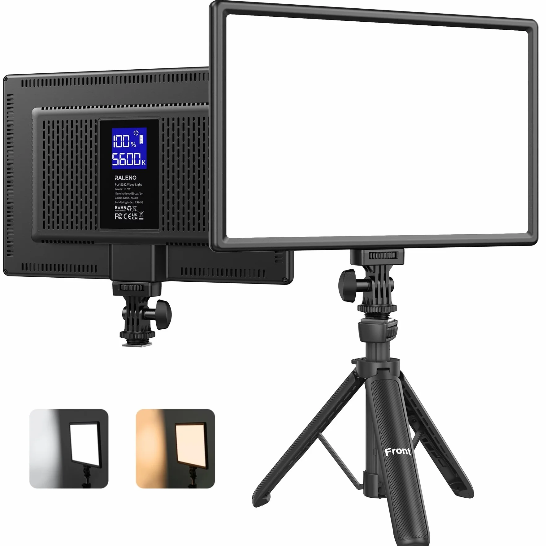 RALENO Pannello Luce LED, luce video a led con batteria da 4000 mAh*2, Lampada Video LED dimmerabile 2500-6500K, CRI 95, luce da studio per fotografia, chiamate Zoom, registrazione video