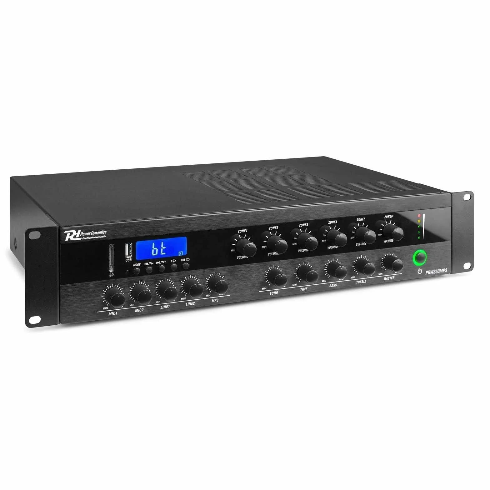 100v versterker met 6 zones - Power Dynamics PDW360MP3 - 100 volt versterker met Bluetooth - 360W