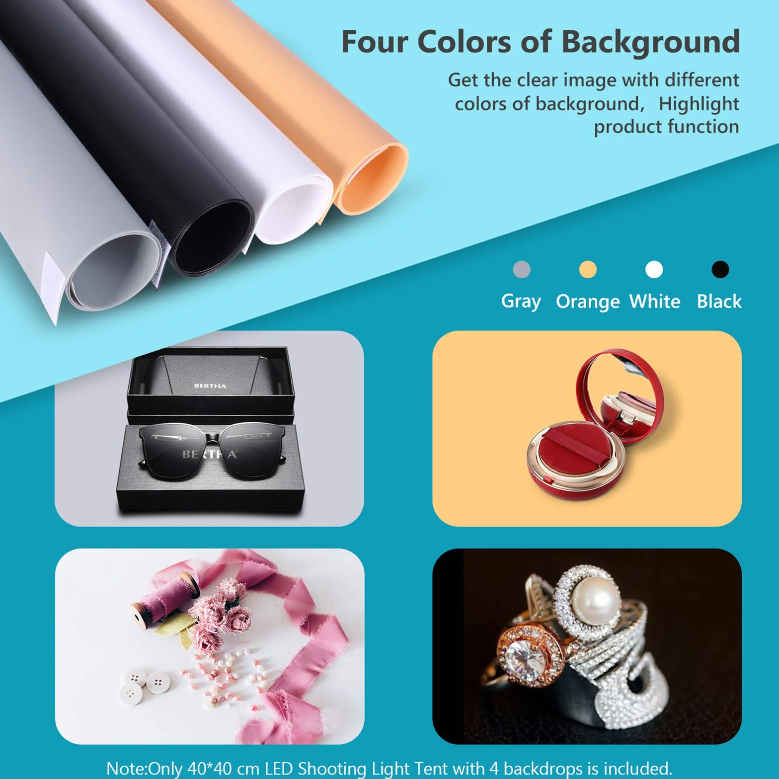 NEEWER Photo Studio Luce Scatola 40X40cm Tenda Luce di Ripresa Luminosità Regolabile Pieghevole Portatile Professionale da Tavolo Kit di Illuminazione per Fotografia 120 Luci LED 4 Colori Fondali