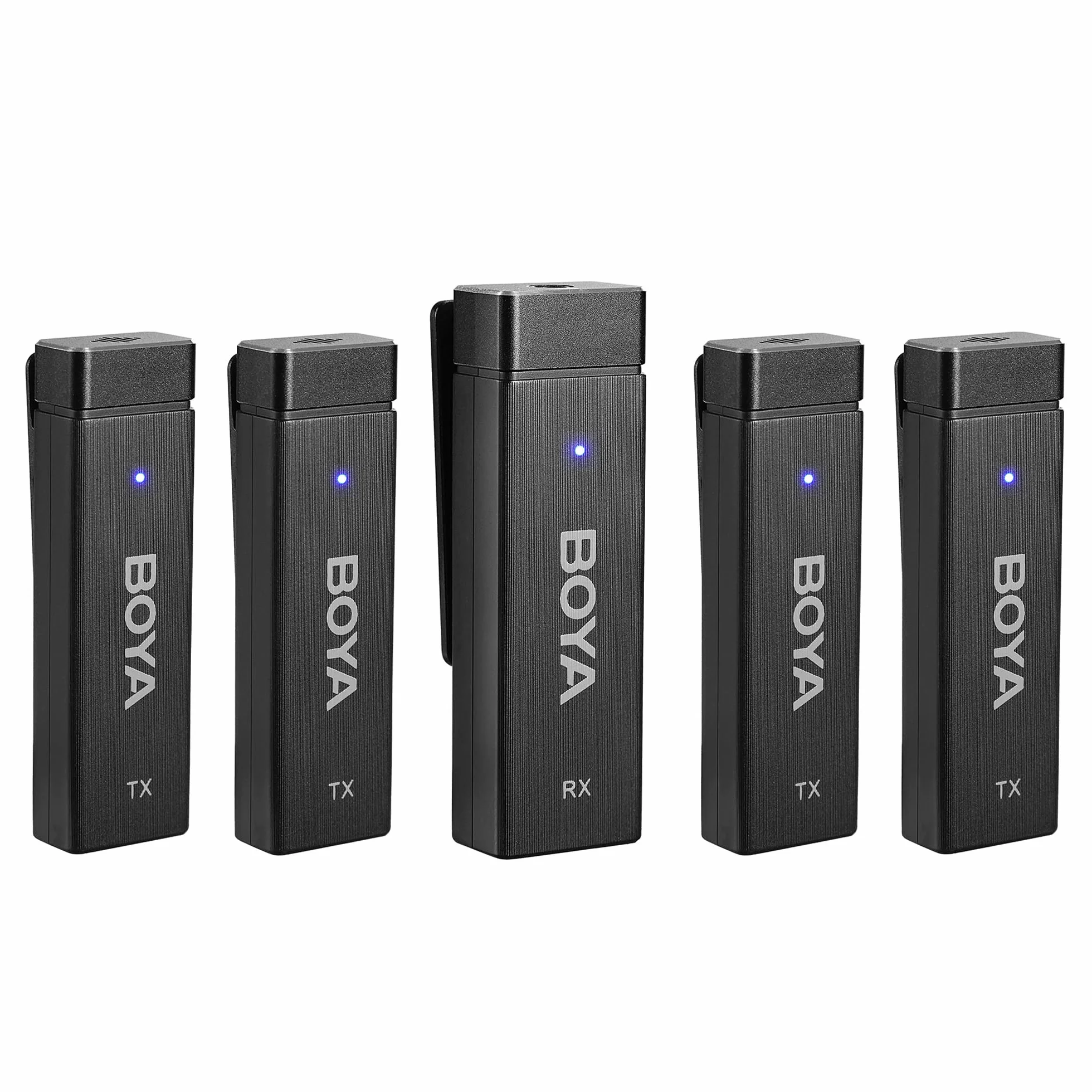 BOYA by-W4 - Microfono lavalier wireless a 4 canali, per 4 persone, mini microfono wireless con risvolto con cancellazione del rumore e monitoraggio in tempo reale per YouTube Vlog interviste