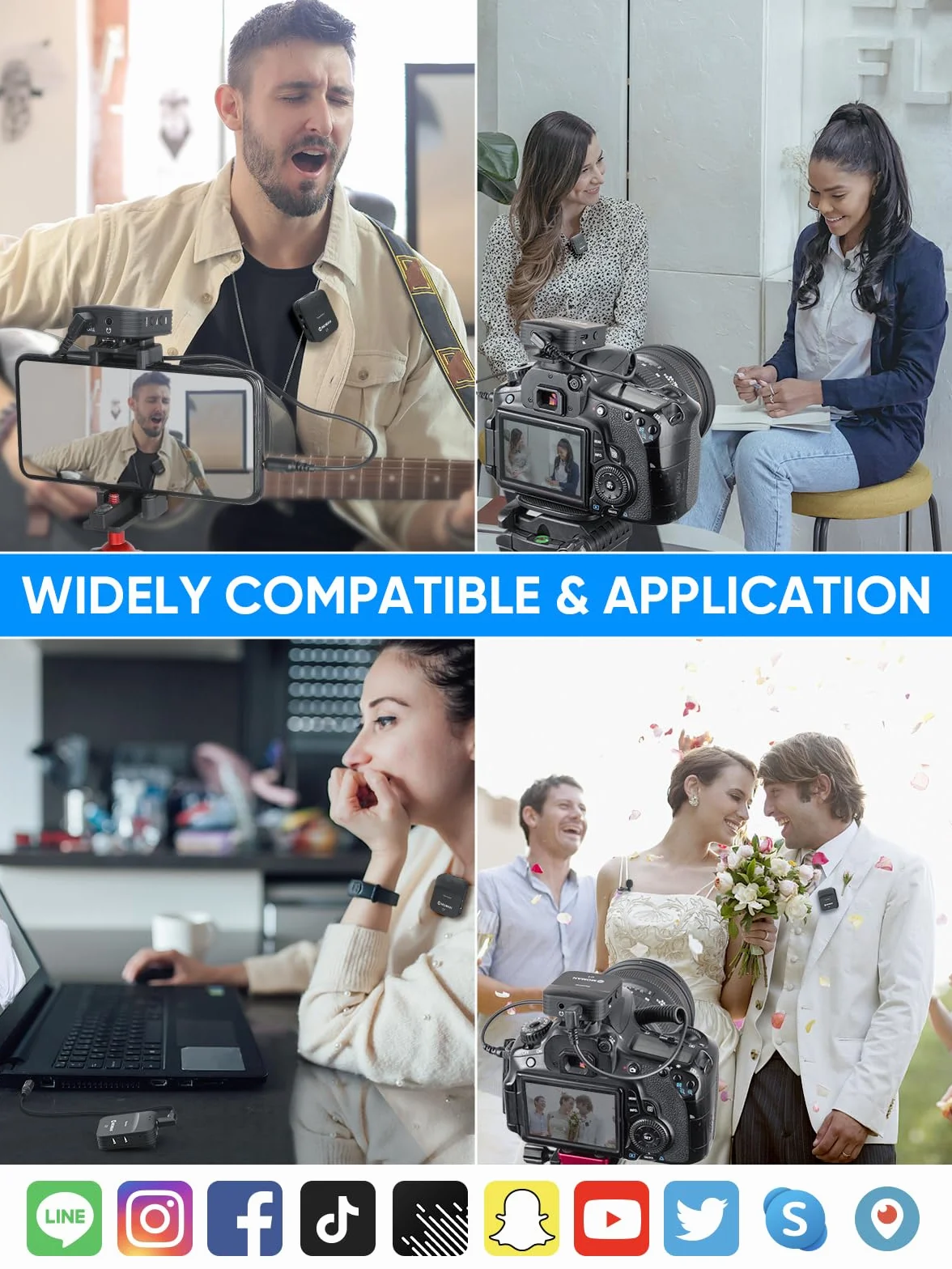 Moman Lavalier Wireless C1 Microphone, 2.4 GHz Professional Wireless Microphone 200 m 8 Hour for Smartphone DSLR SLR Camcorder Laptop, Lavalier-Professional-Camera