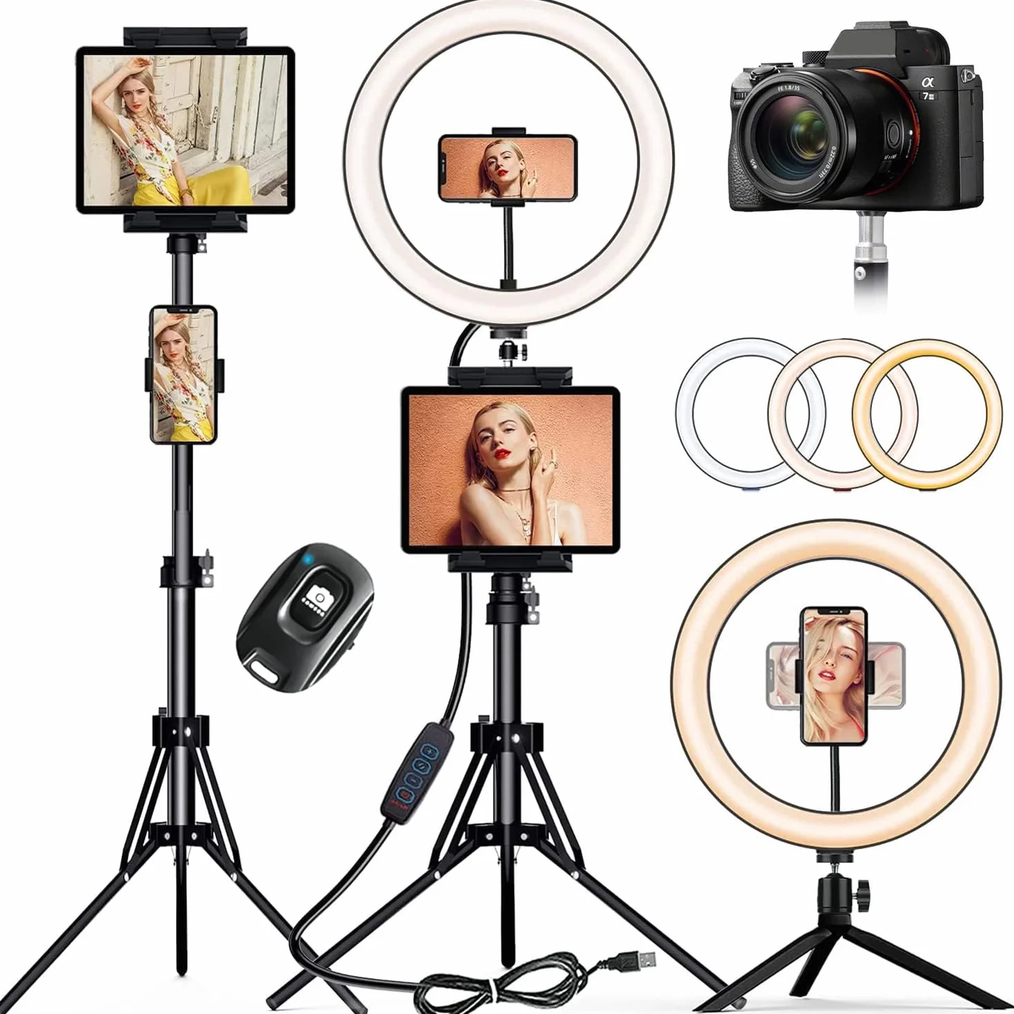 12" Ring Light Professionale con 72" Treppiede Alta, PEYOU Luce ad Anello LED, 3 Modalità Colore e 10 Luminosità,con Telecomando Bluetooth,Luce Per Selfie Trucco,Tiktok Youtube live Fotografia
