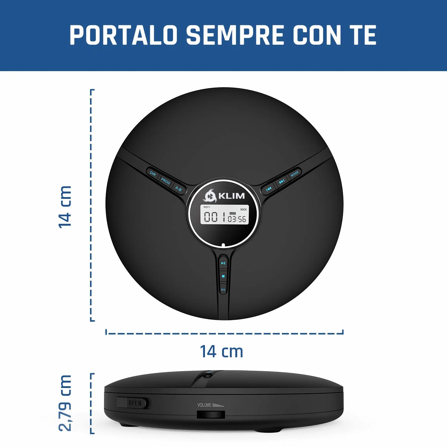KLIM Discman – Lettore CD portatile con batteria interna ricaricabile + Auricolari KLIM Fusion – compatto, personale, compatibile con CDR, CDRW ed MP3, CD Walkman - NUOVO - Nero