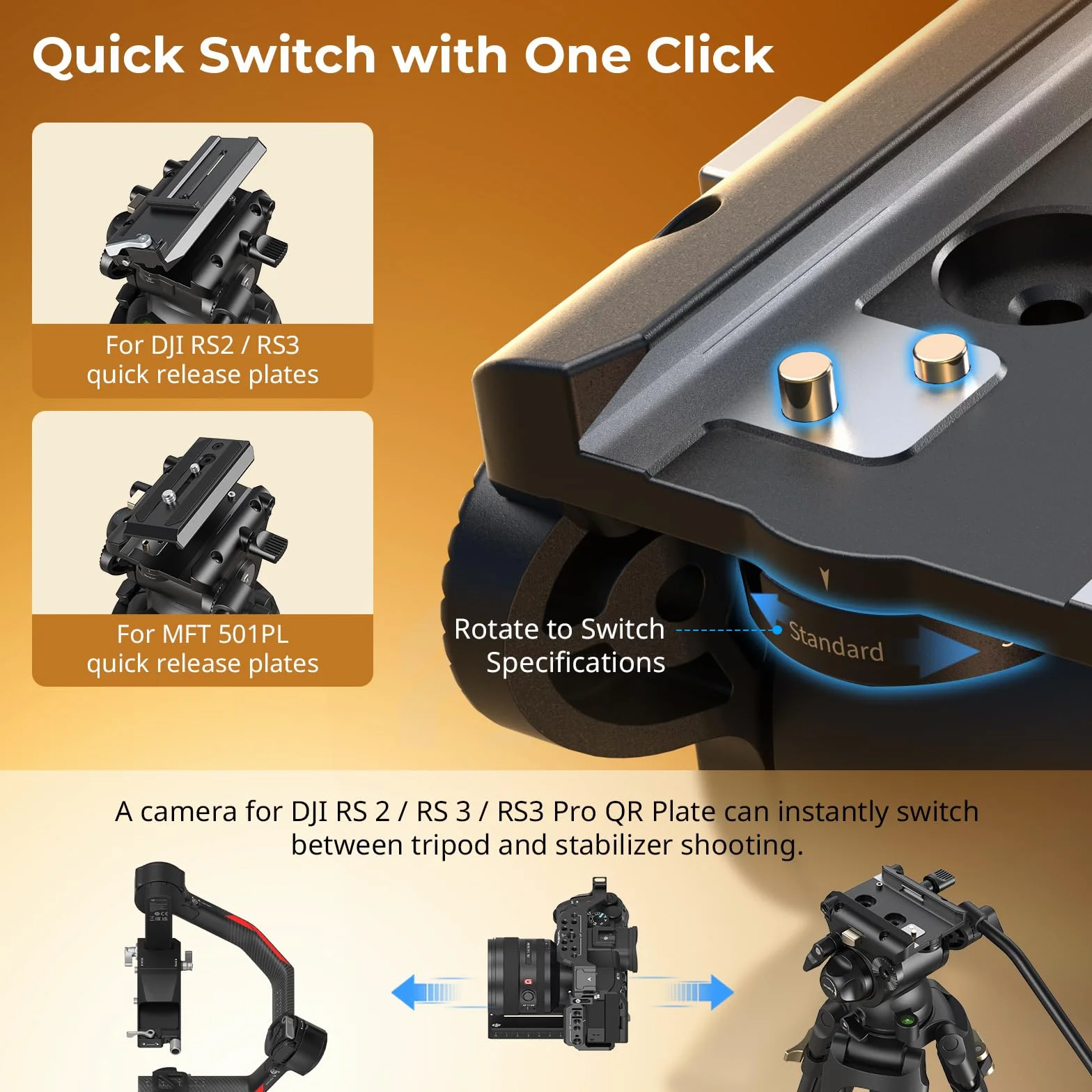 SmallRig AD-01S - Treppiede video da 74 pollici con testa del fluido di inclinazione e inclinazione, piastra a sgancio rapido in modalità doppia, carico fino a 13,2 libbre/6 kg per DSLR, videocamera