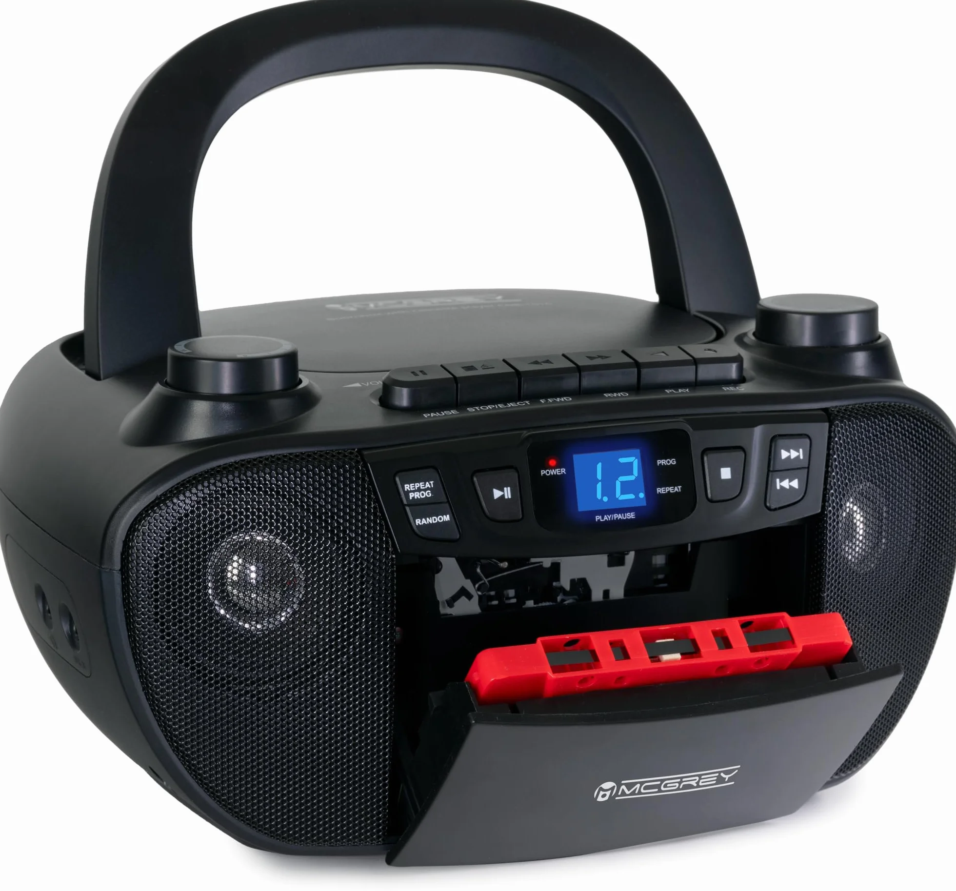 CDB-1016 BK Boombox con cassetta, lettore CD, radio portatile, registratore con ingresso AUX e uscita cuffie - Funzionamento tramite cavo o 6 batterie