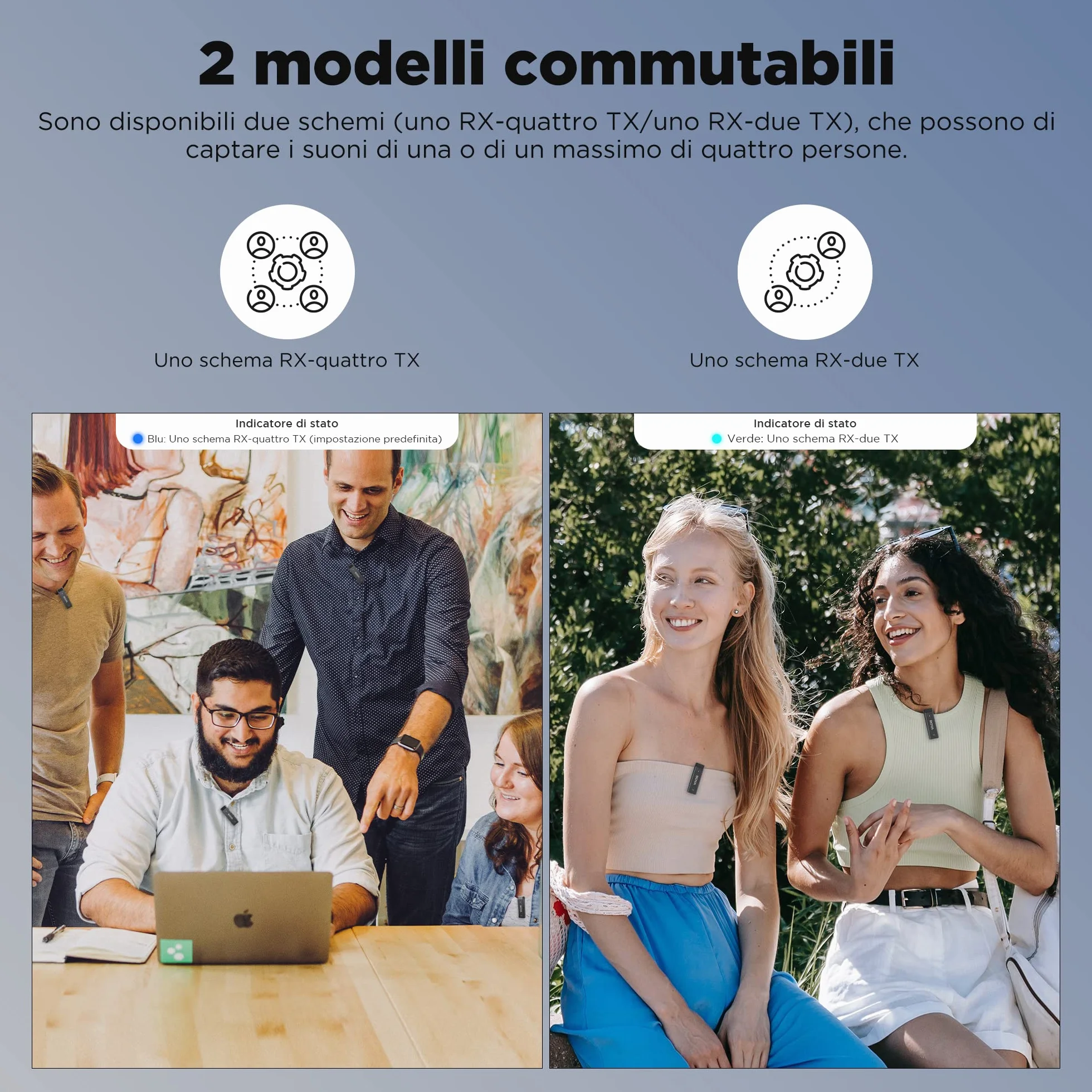 BOYA by-W4 - Microfono lavalier wireless a 4 canali, per 4 persone, mini microfono wireless con risvolto con cancellazione del rumore e monitoraggio in tempo reale per YouTube Vlog interviste