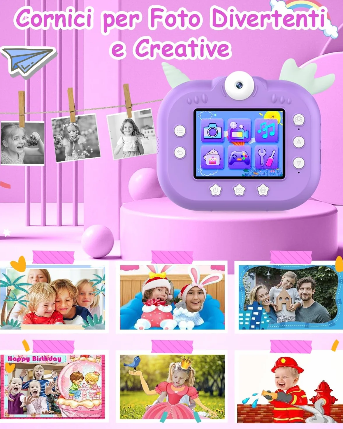 Robofun Macchina Fotografica Istantanea, 2,4 Pollici 1080P 48MP HD 180° Obiettivo Rotante Fotocamera Digitale con 32GB Scheda SD e Carta da Stampa, Regalo per Bambini dai 3-12 Anni - Viola
