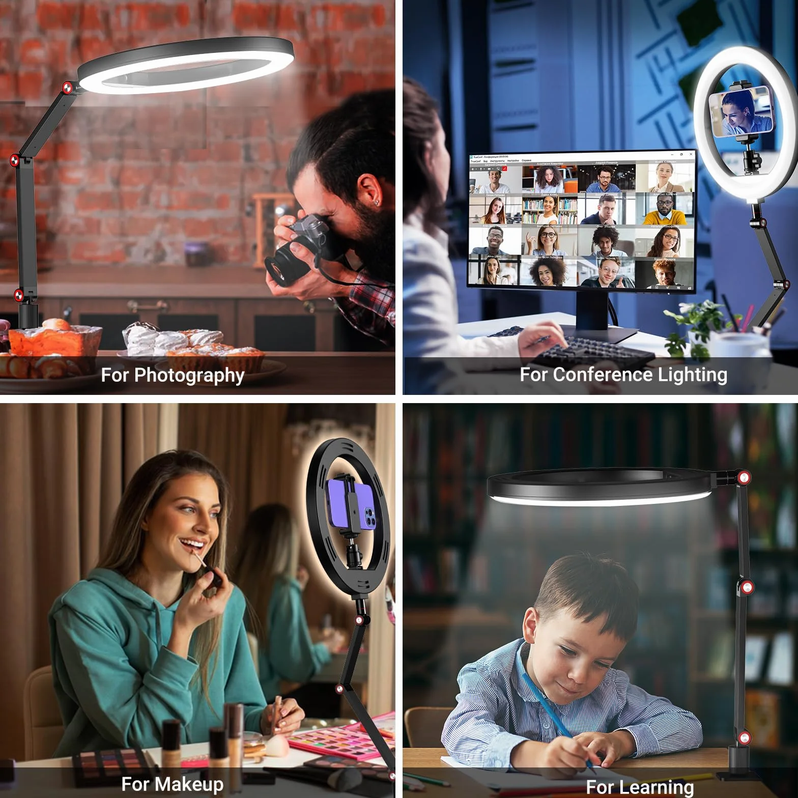 APEXEL 10'' Ring Light con Supporto per Telefono, Ring Light Professionale da Tavolo, Lampada per Videoconferenza con Braccio Regolabile per Telefono TikTok Trucco Fotografia Youtube Video
