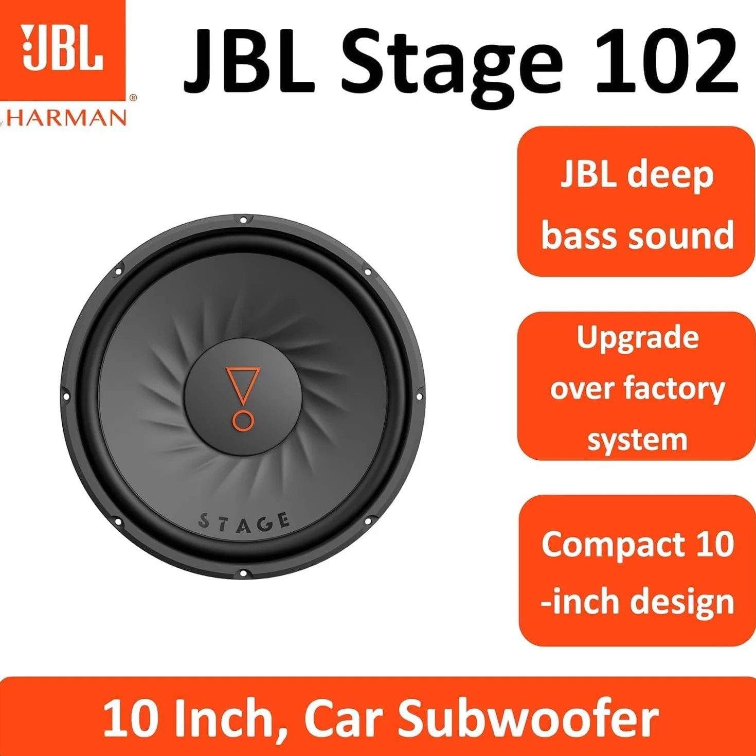 JBL Stage 102 subwoofer auto passivo 10 pollici 225 W RMS 900 W Max 4 Ohm 35-200 Hz