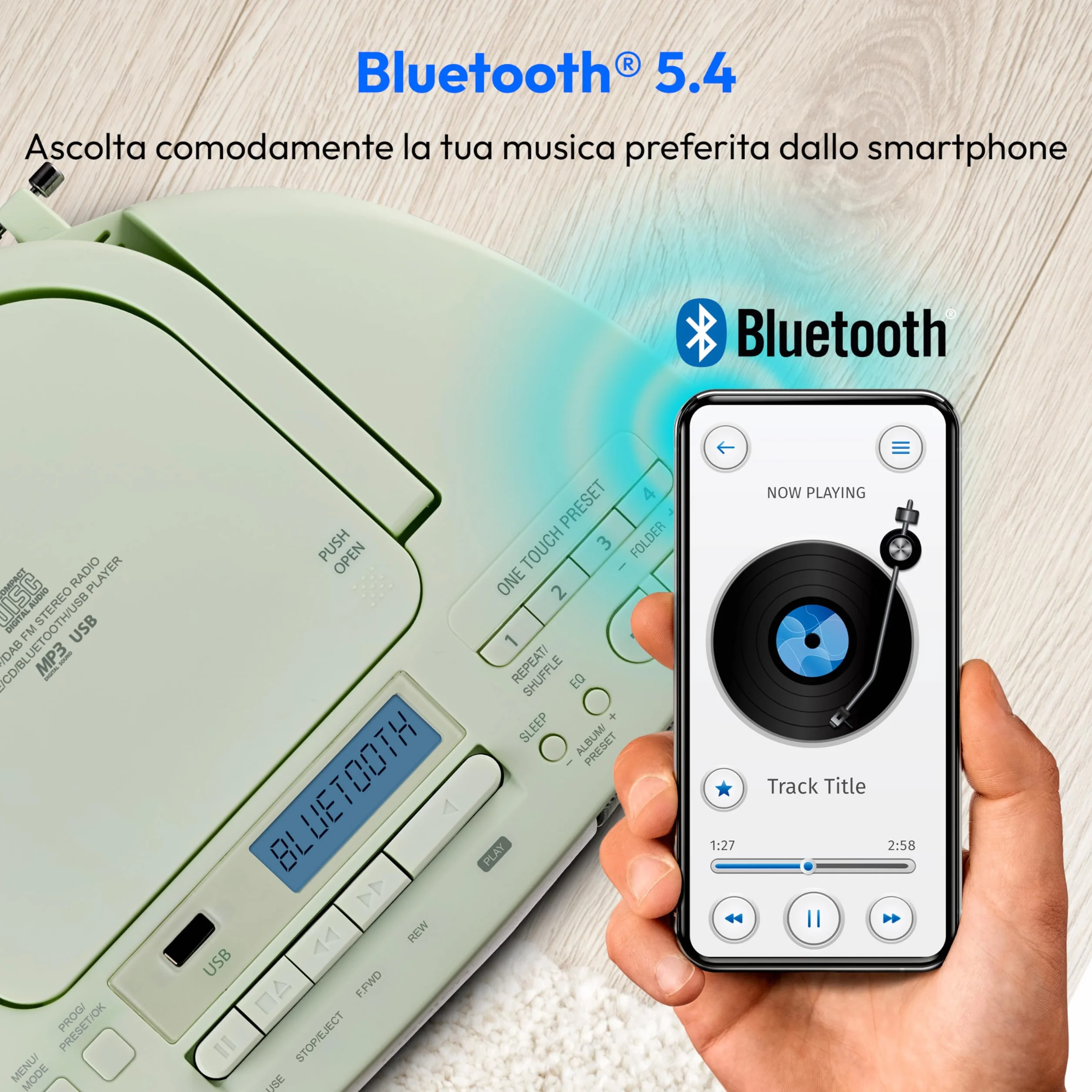 MEDION DRX-1 Plus Boombox (radio portatile DAB+ e FM, Bluetooth, lettore CD, MP3, cassetta, uscita cuffie, stereo, AUX, alimentazione rete & batteria) verde