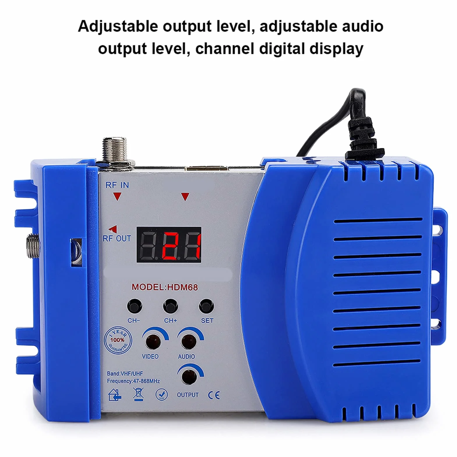Jectse Modulatore HD HDMI Digitale HDM68 VHF/UHF con Livello di Uscita Regolabile